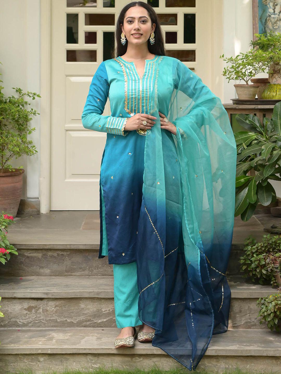 urbanstree ombre regular gotta patti kurta with trousers & with dupatta