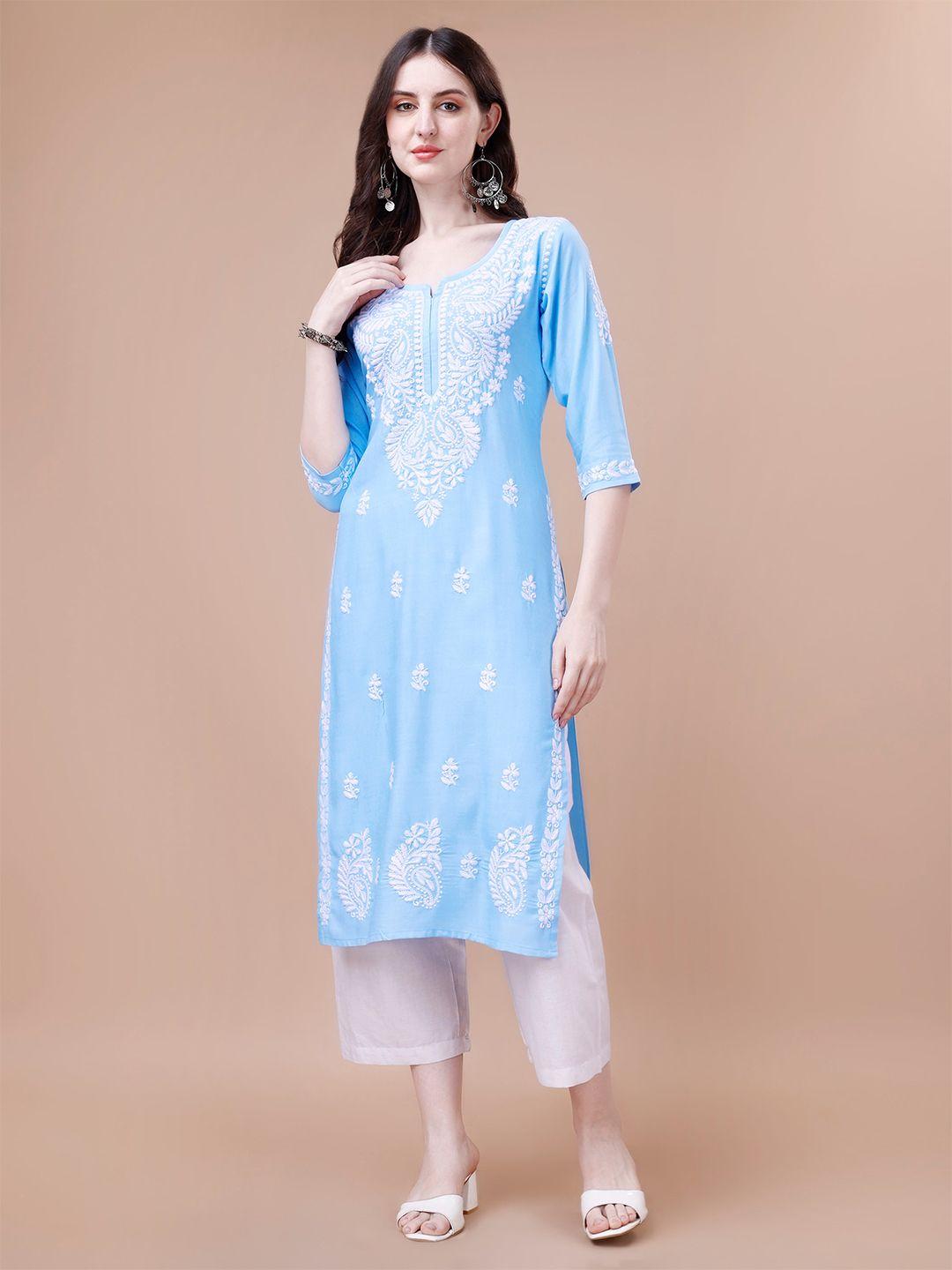 sazrika chikankari embroidered straight kurta