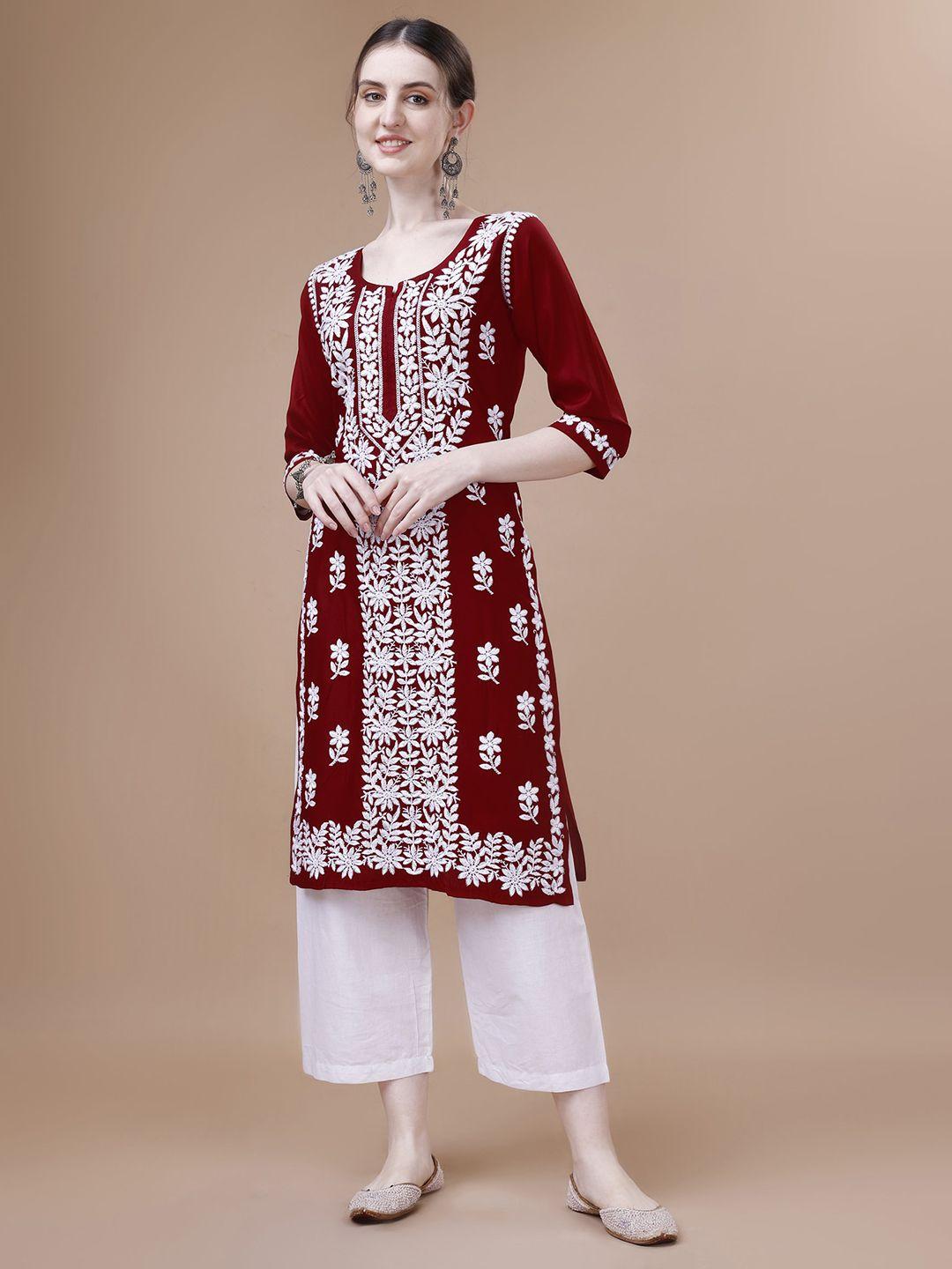 sazrika chikankari embroidered straight kurta