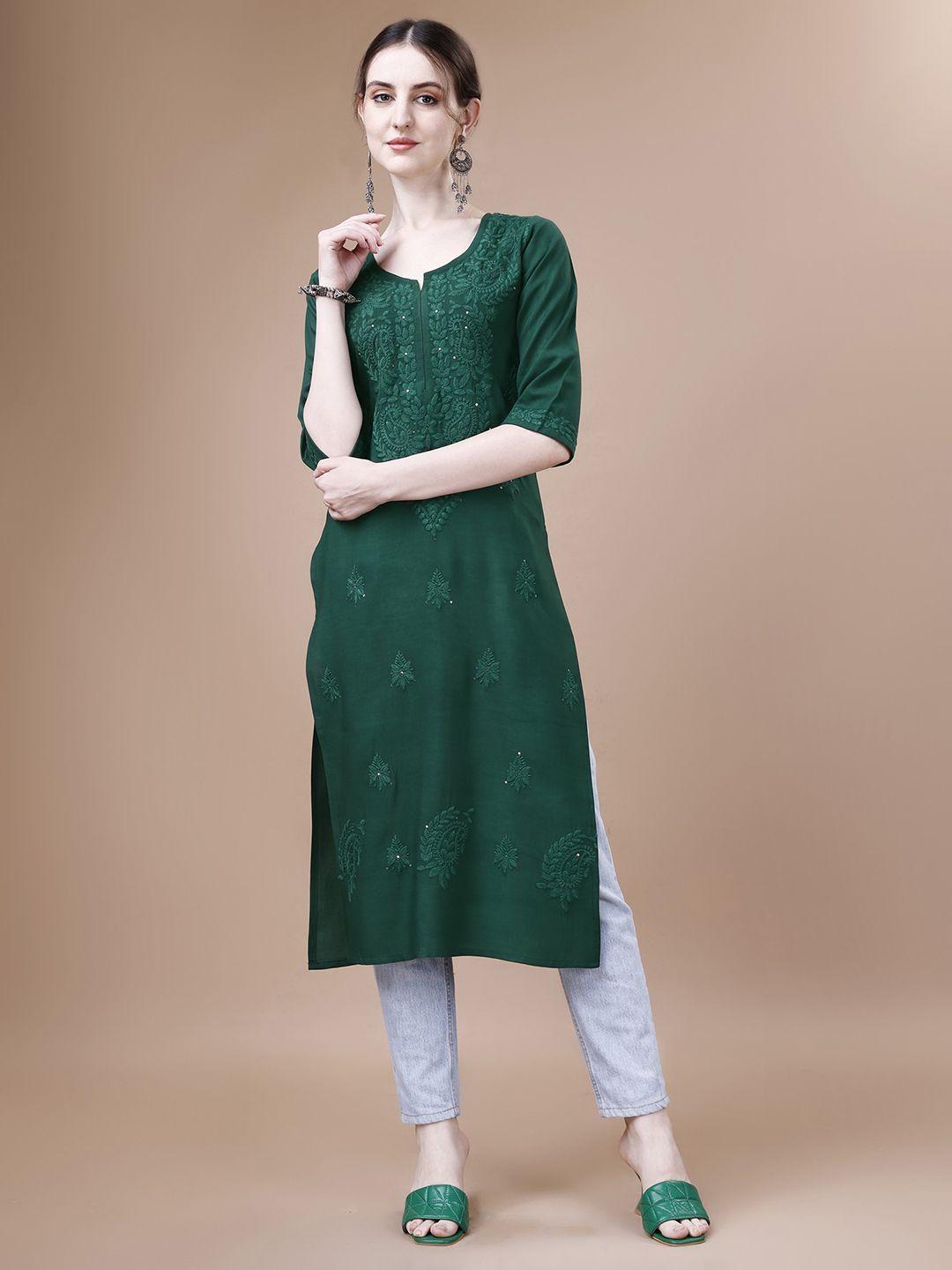 sazrika floral embroidered chikankari straight kurta