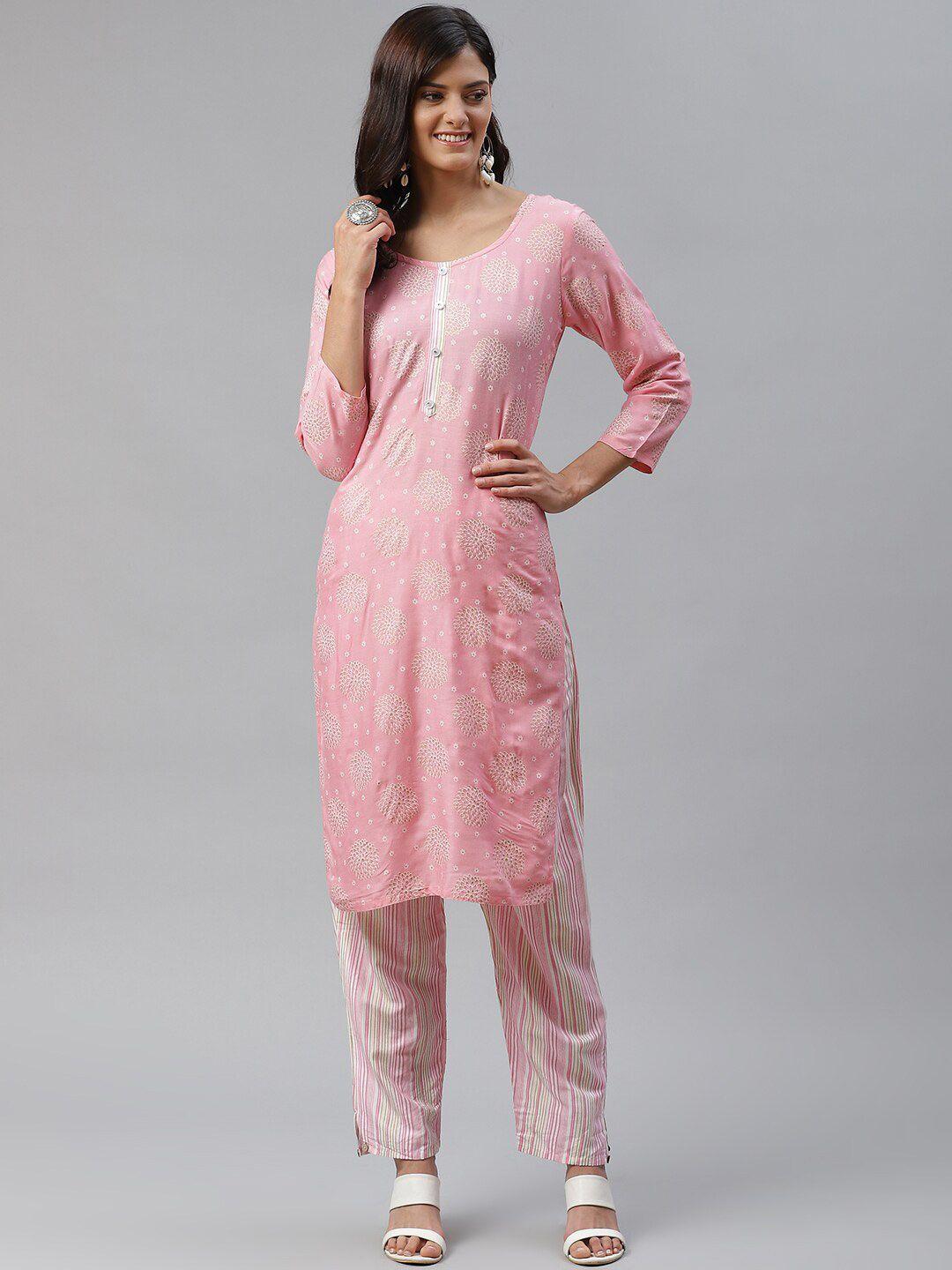 kalini floral printed round neck regular kurta with trousers