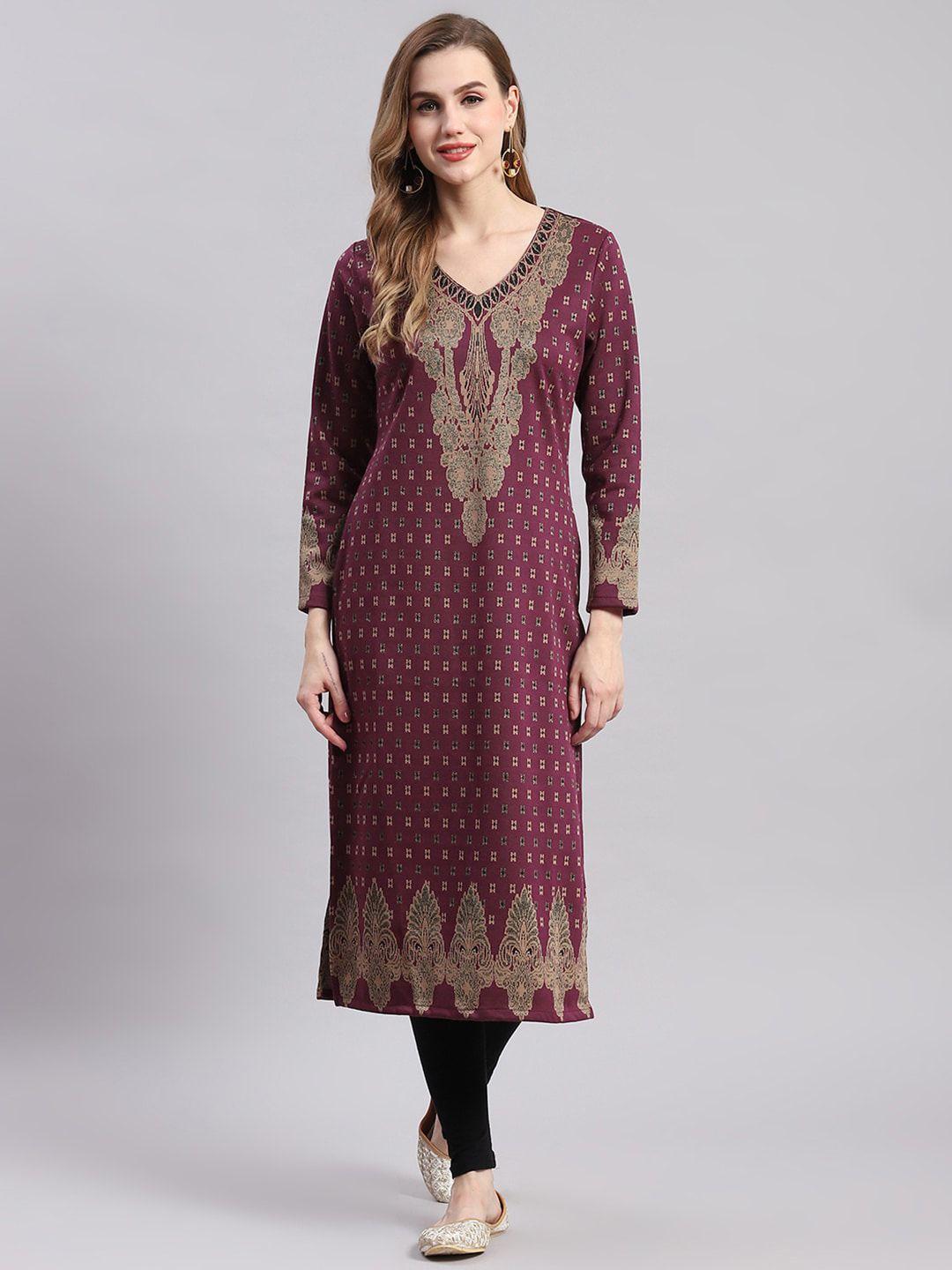 monte carlo ethnic motifs printed wool straight kurta