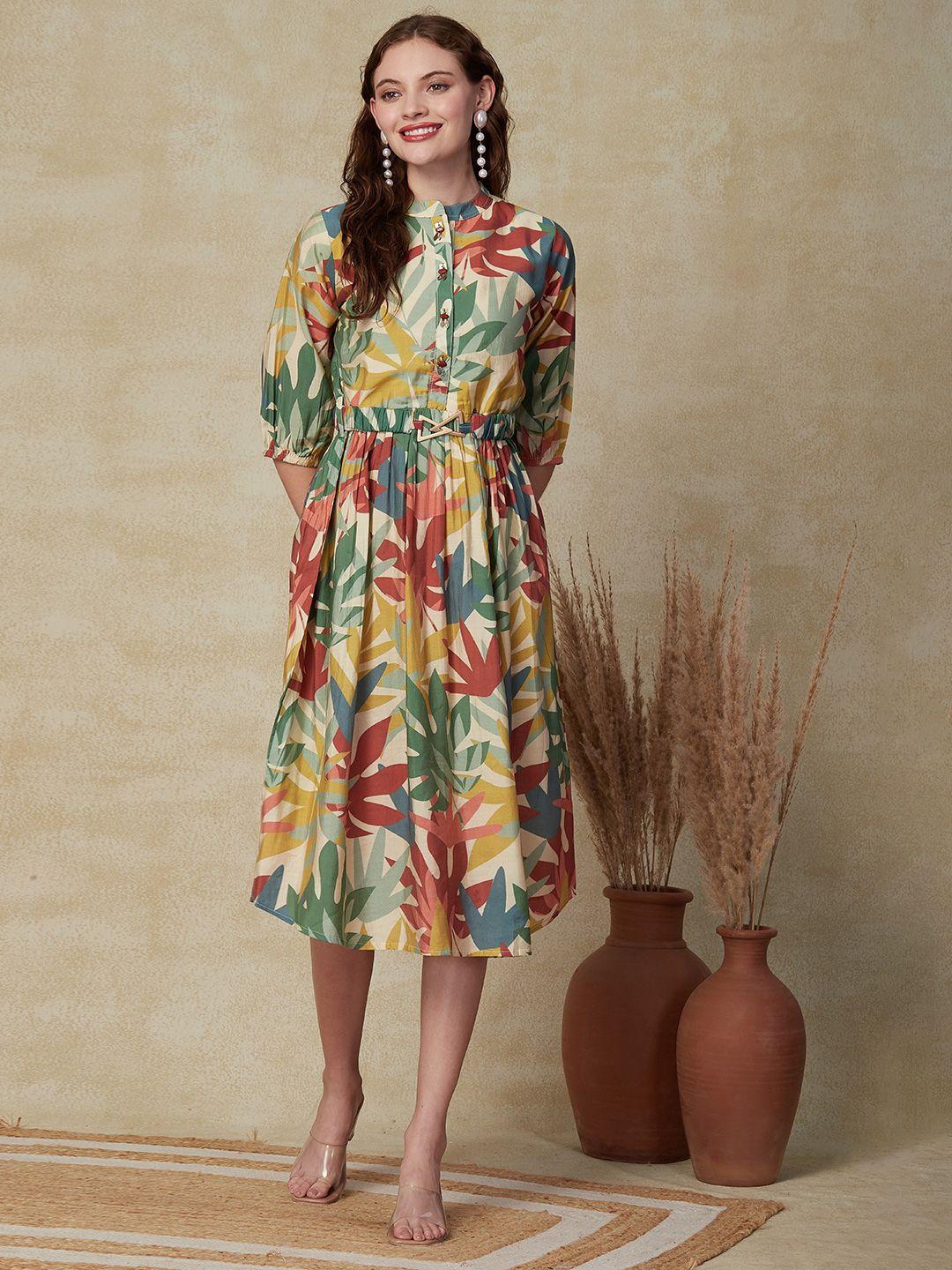 fashor floral print puff sleeve a-line dress