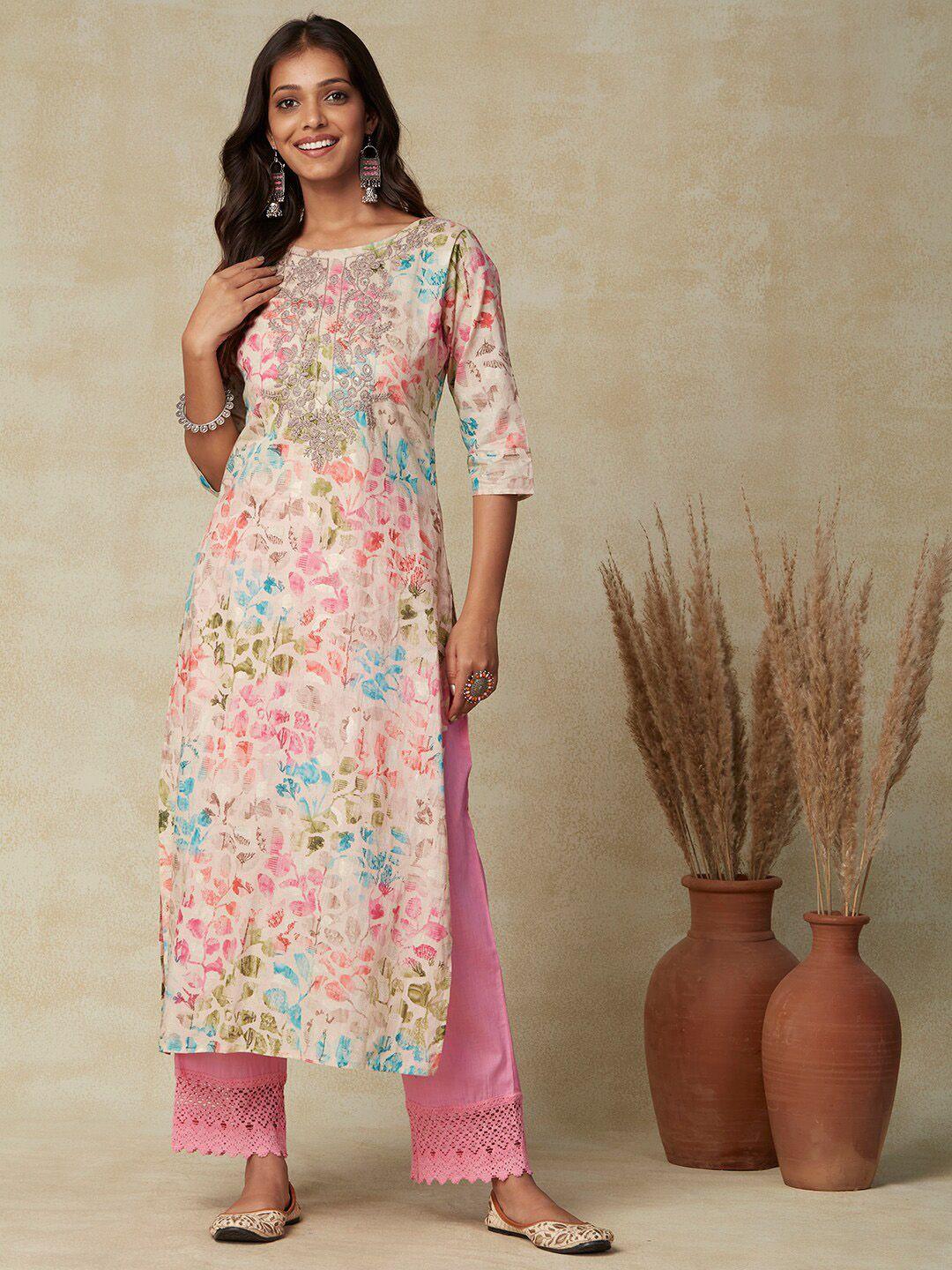 fashor floral yoke design straight kurta