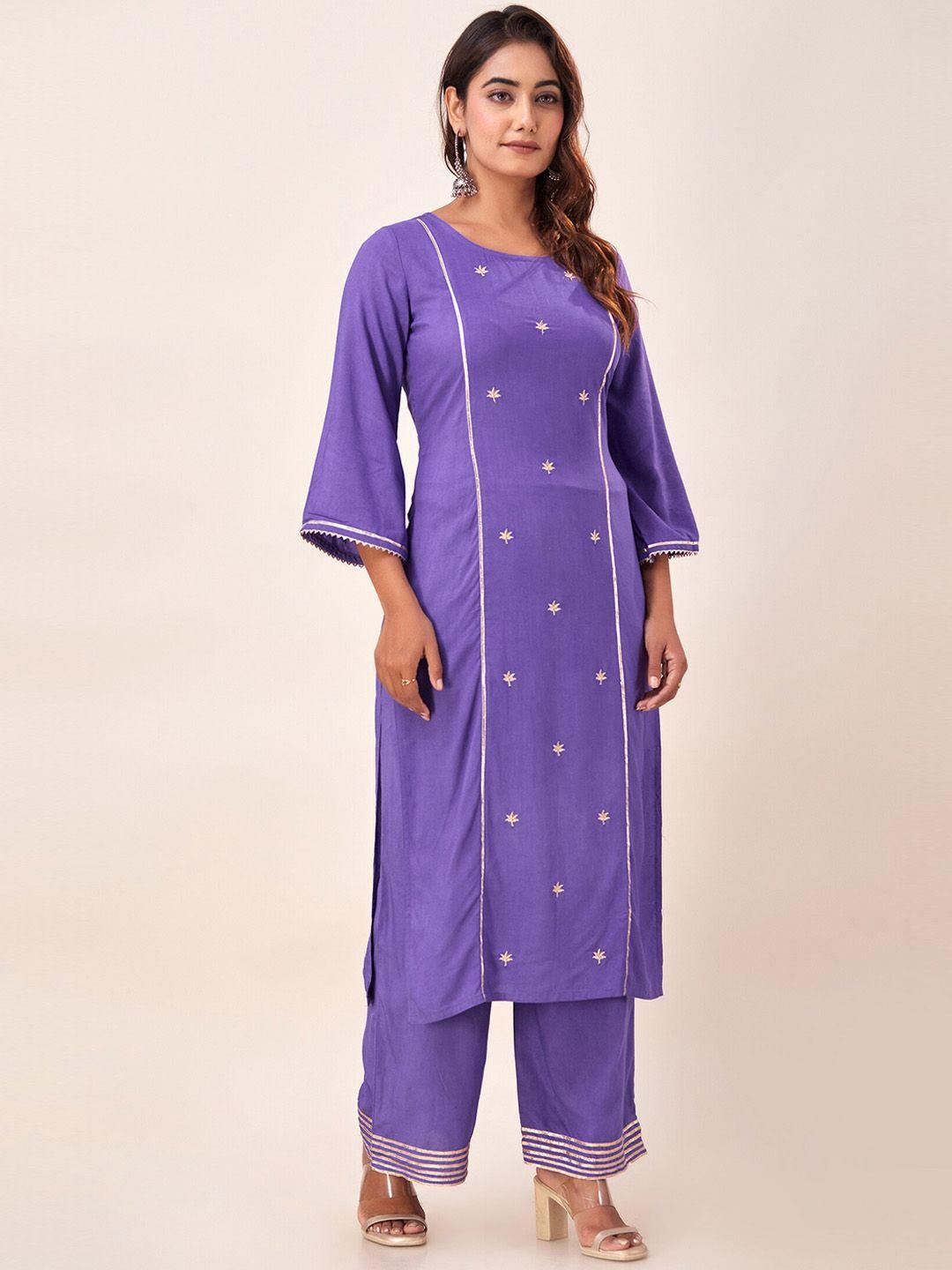 svarchi floral embroidered thread work straight kurta with palazzos