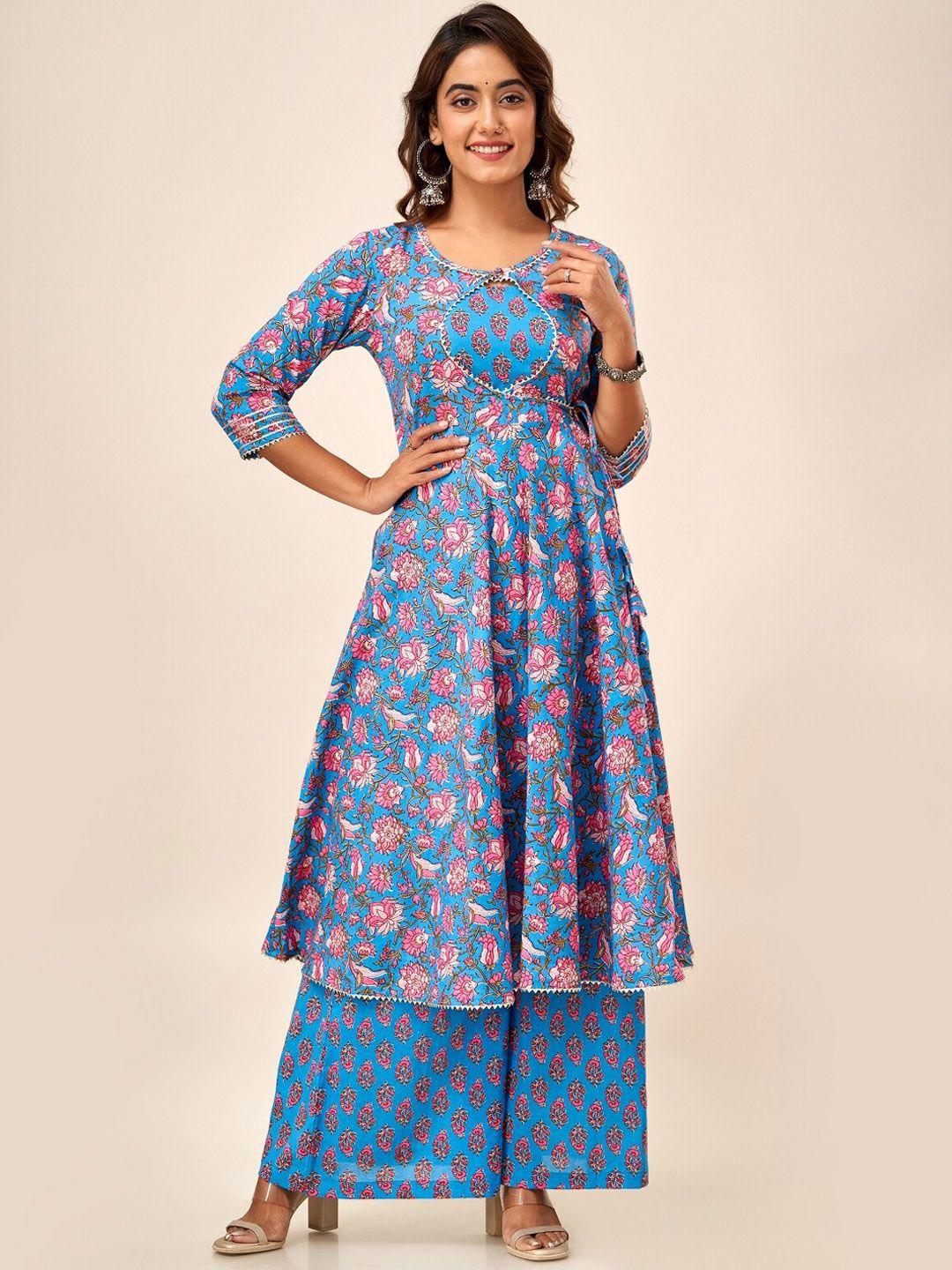 svarchi floral printed regular gotta patti pure cotton kurta with trousers