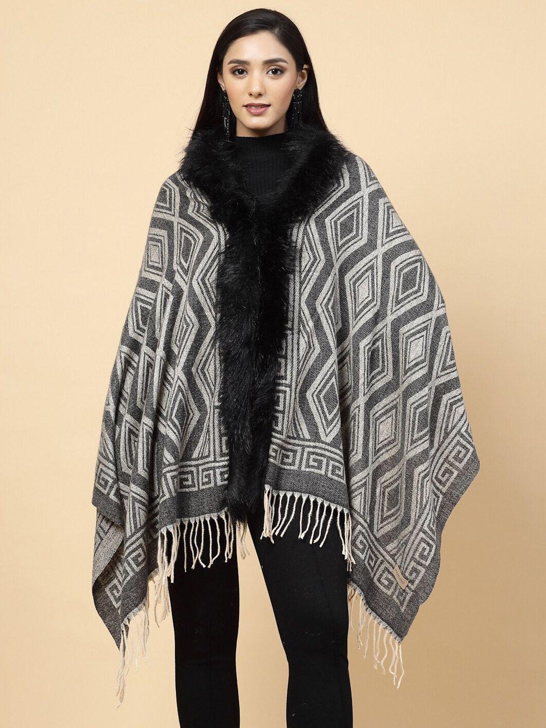 mafadeny women grey printed poncho