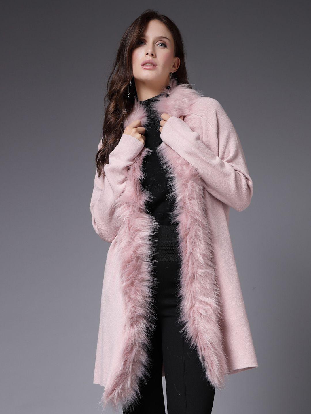 mafadeny faux fur detail longline shrug