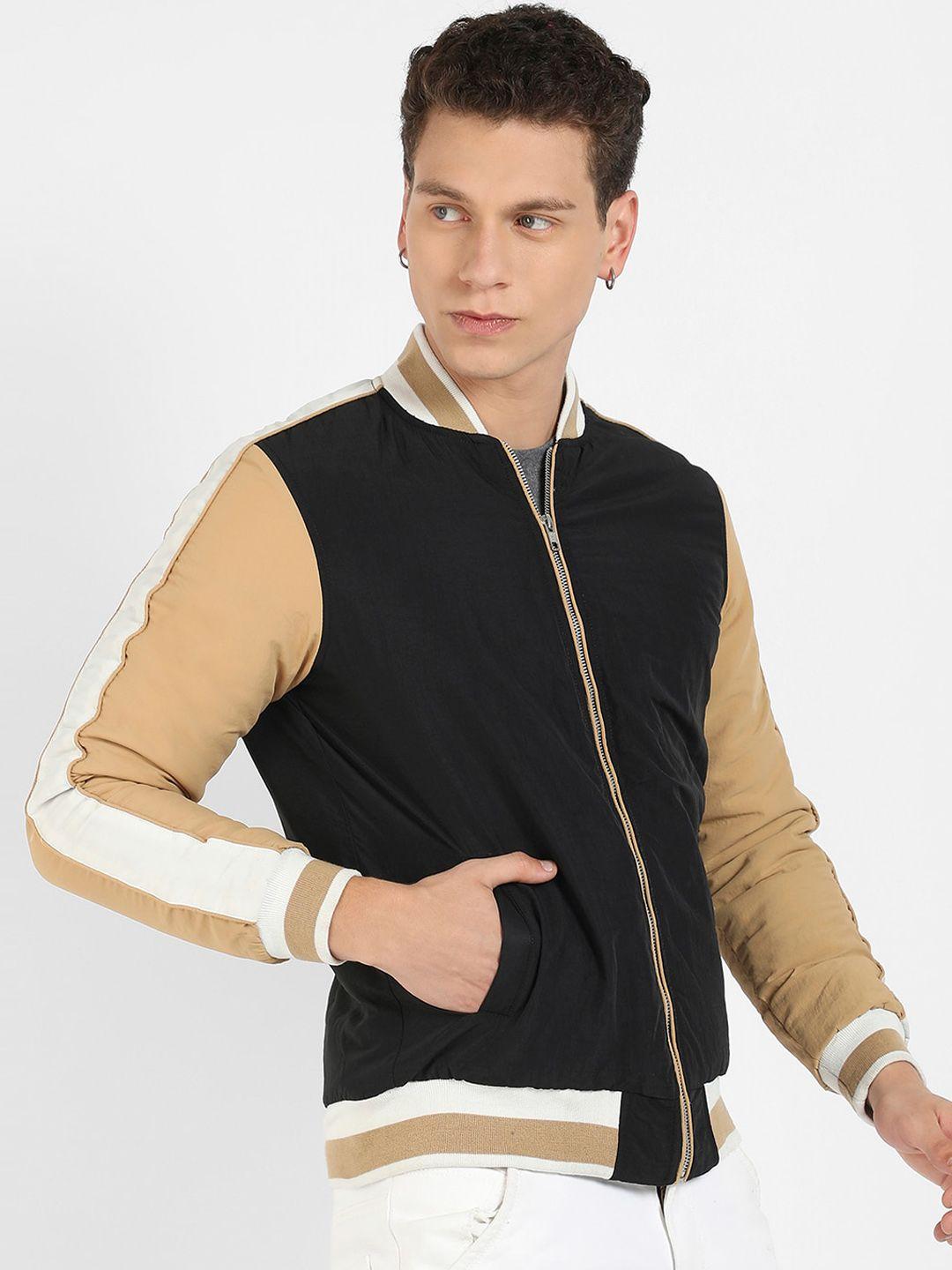 campus sutra men multicoloured colourblocked windcheater crop outdoor bomber jacket