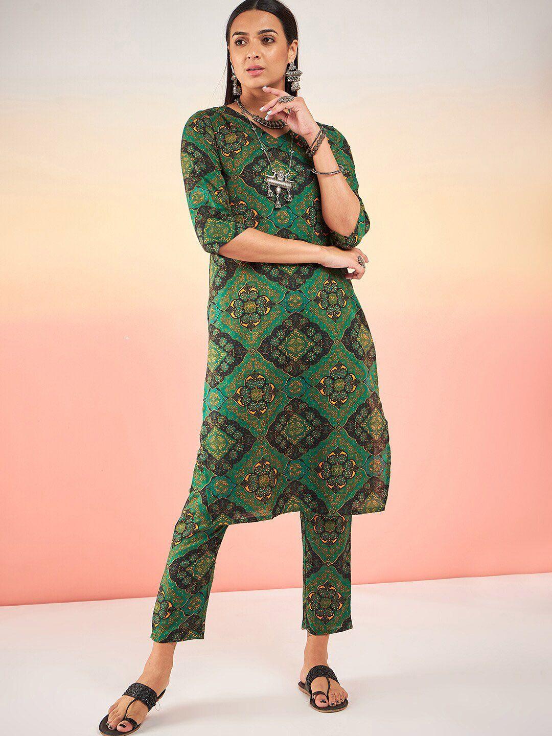 sangria ethnic printed straight kurta with trouser