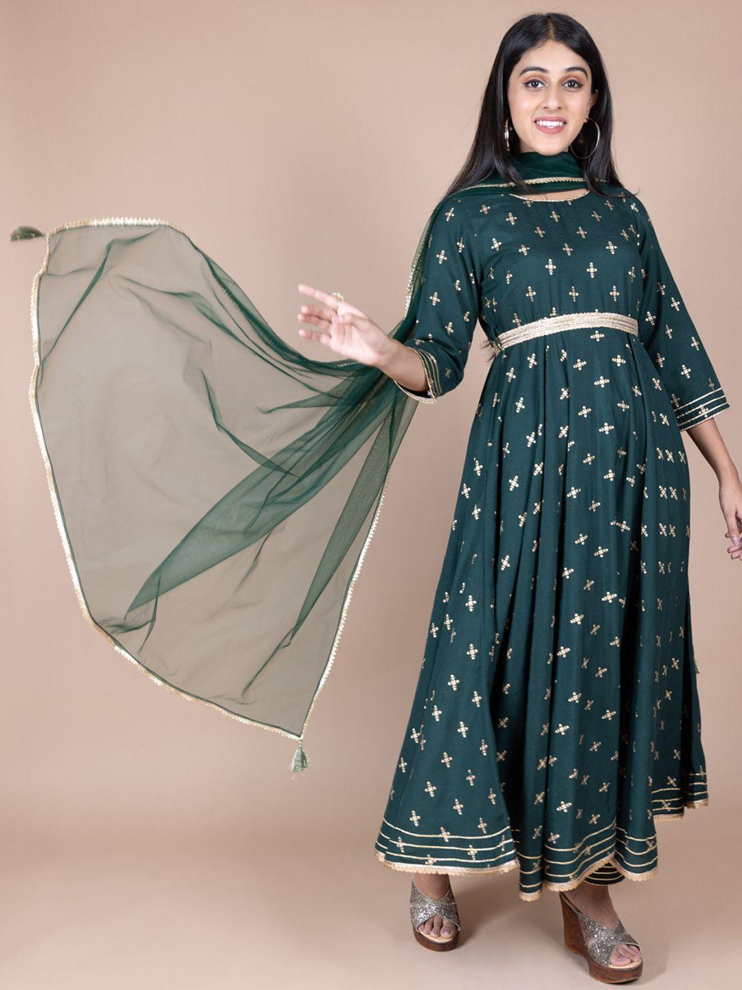 kasya ethnic motifs printed anarkali kurta with trousers & dupatta