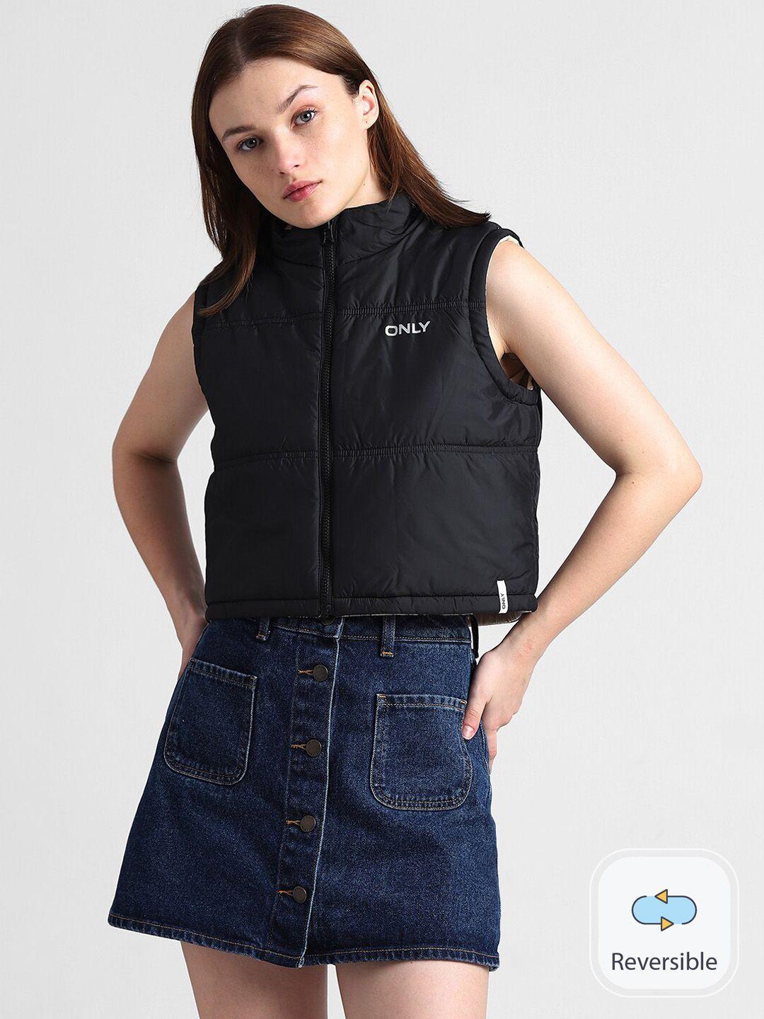 only mock collar reversible crop padded jacket