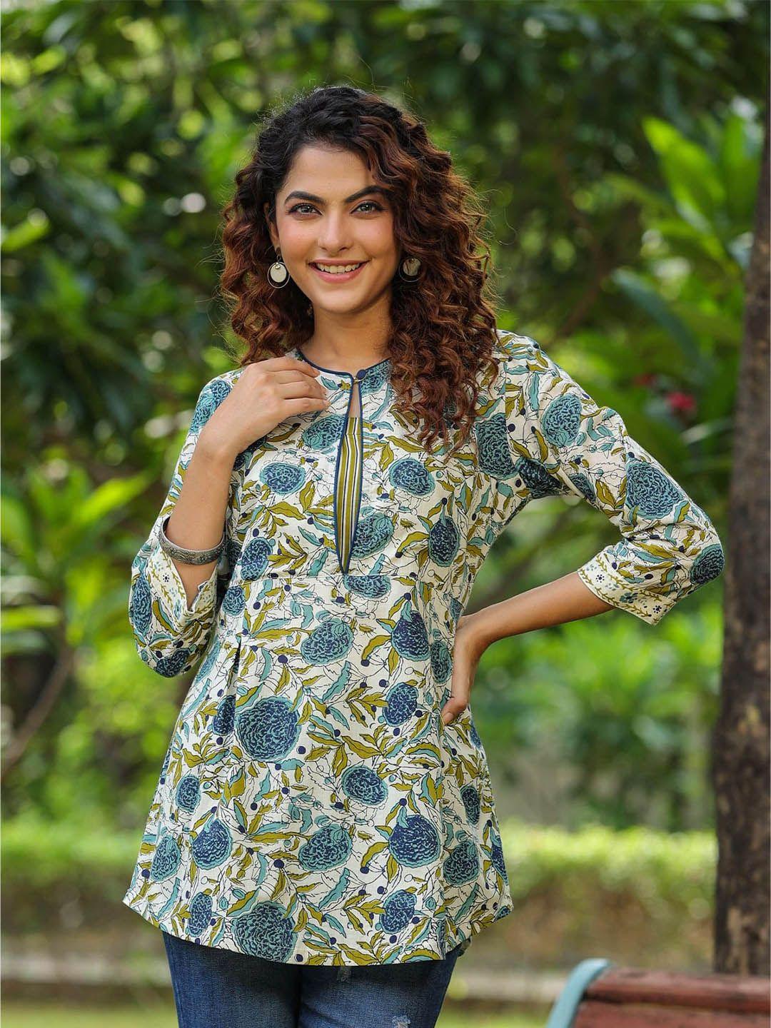 rain & rainbow ethnic motifs printed pure cotton kurti