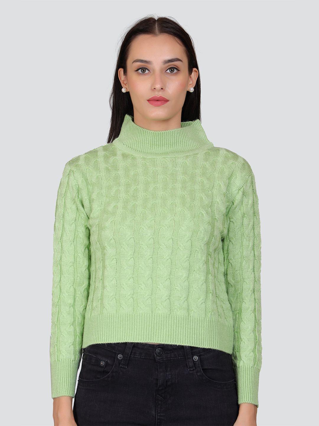 arshiya cable knit self design crop acrylic pullover sweater