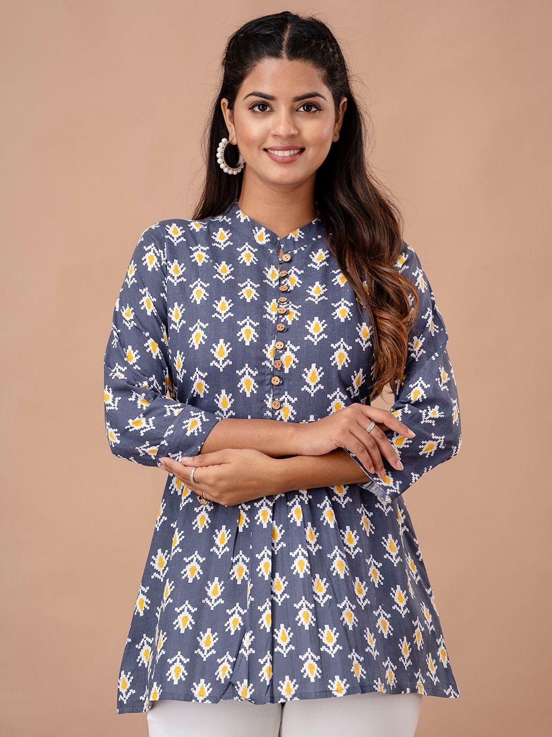 feranoid ethnic motifs printed pure cotton pleated a-line kurti