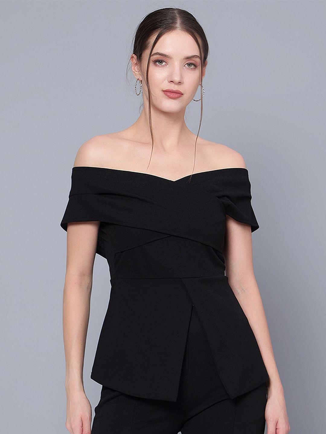 golden kite black off-shoulder velvet bardot top