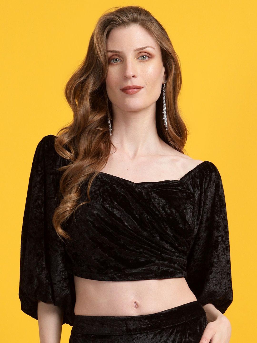 golden kite black puff sleeve velvet crop top