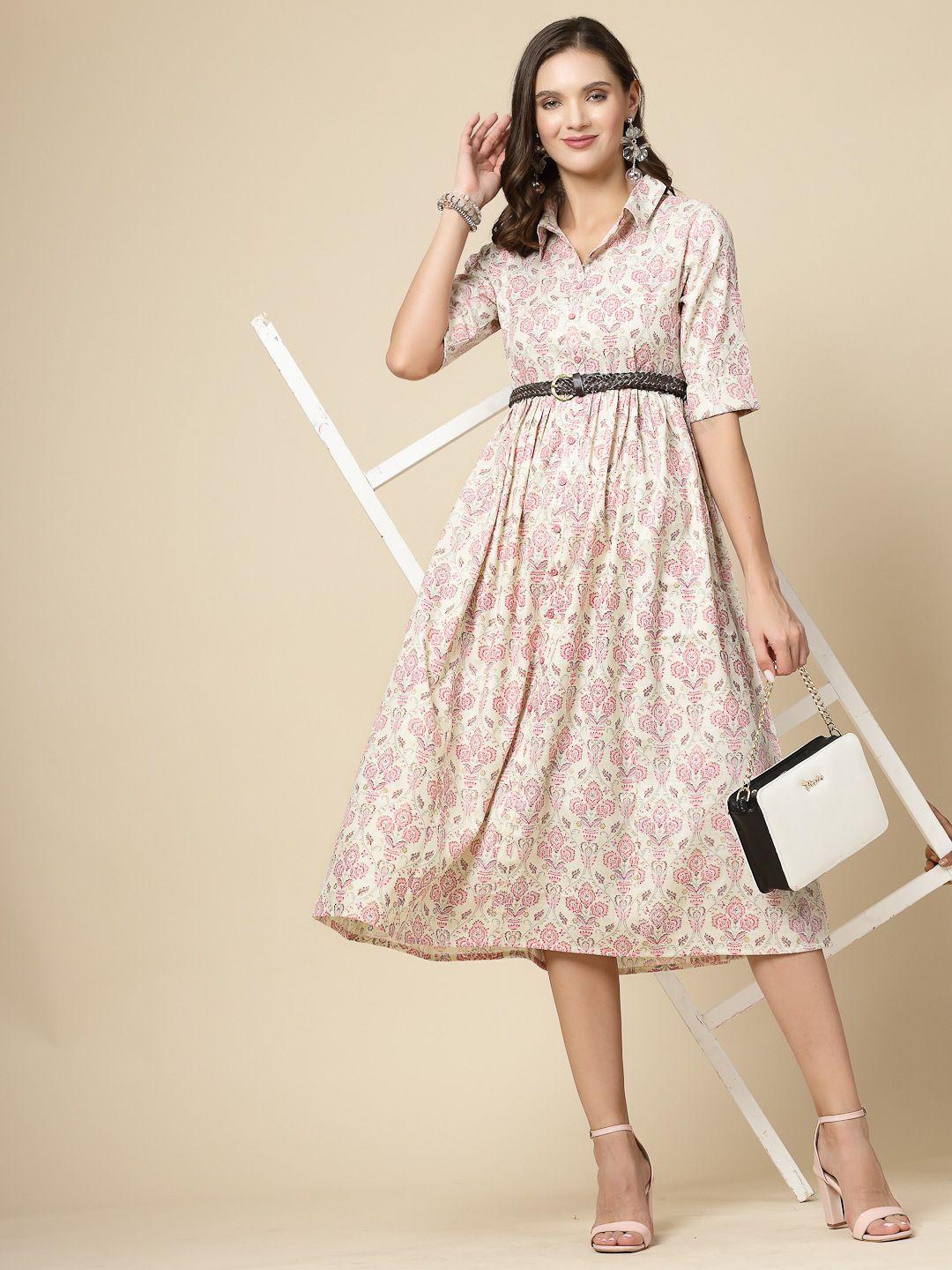 ramas floral printed cotton shirt style midi dress