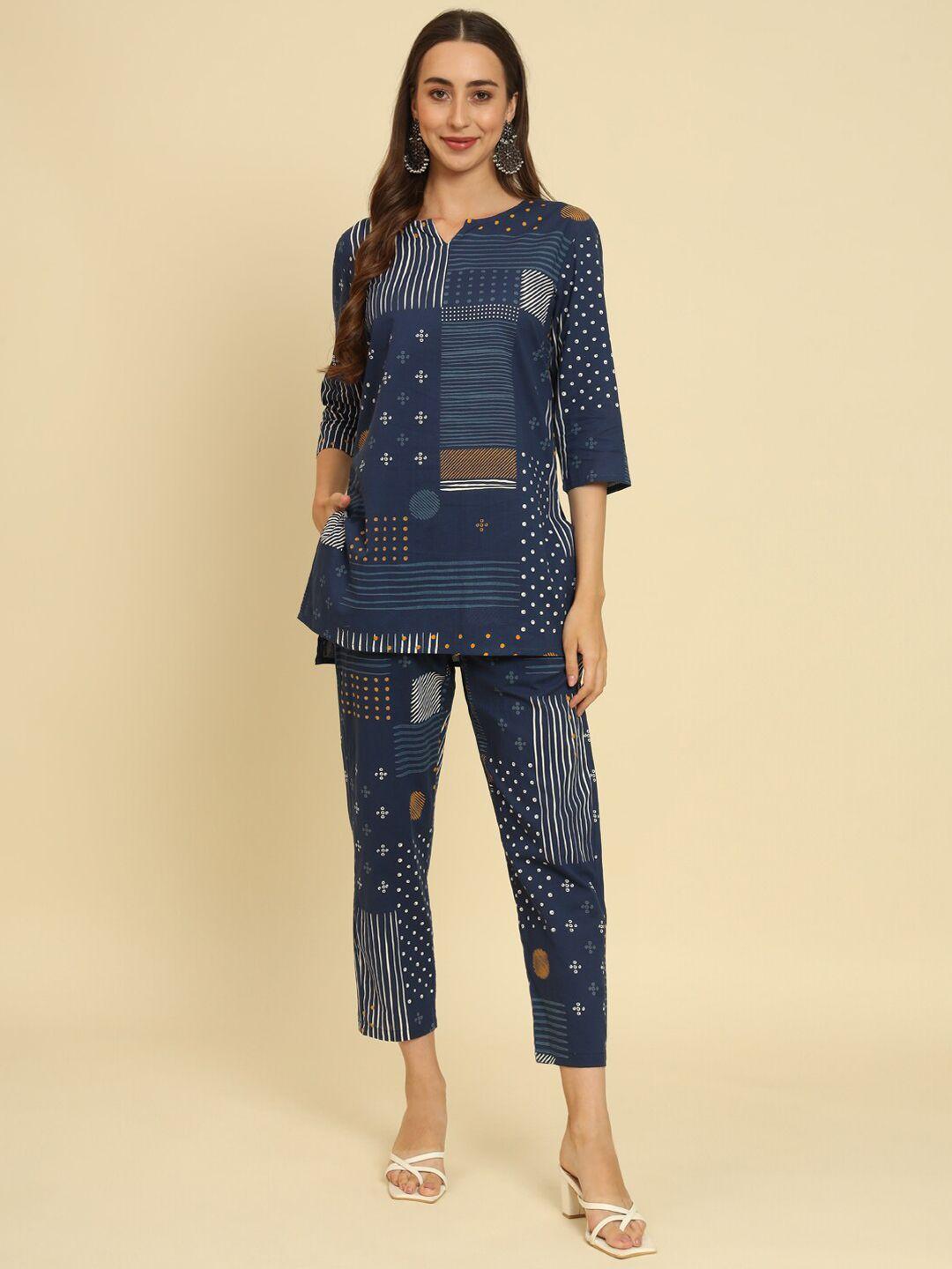 sutidora geometric printed regular pure cotton kurti with trousers