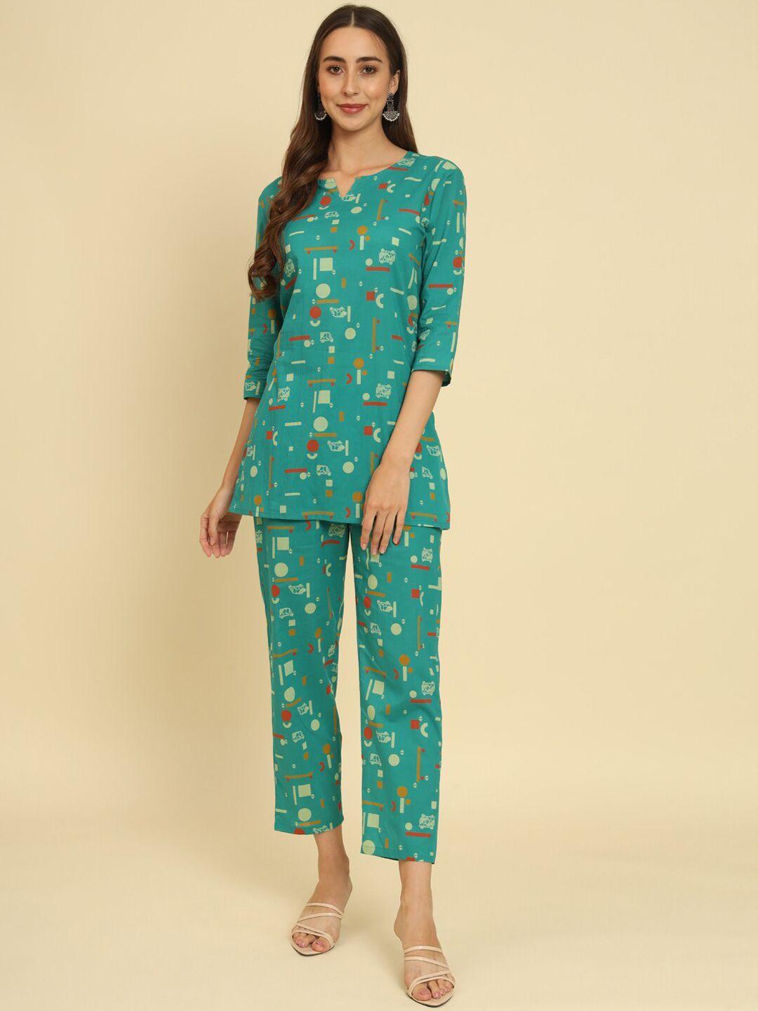 sutidora geopmetric printed regular pure cotton kurti with trousers