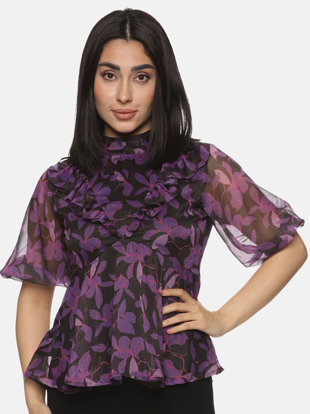 isu floral printed chiffon peplum top