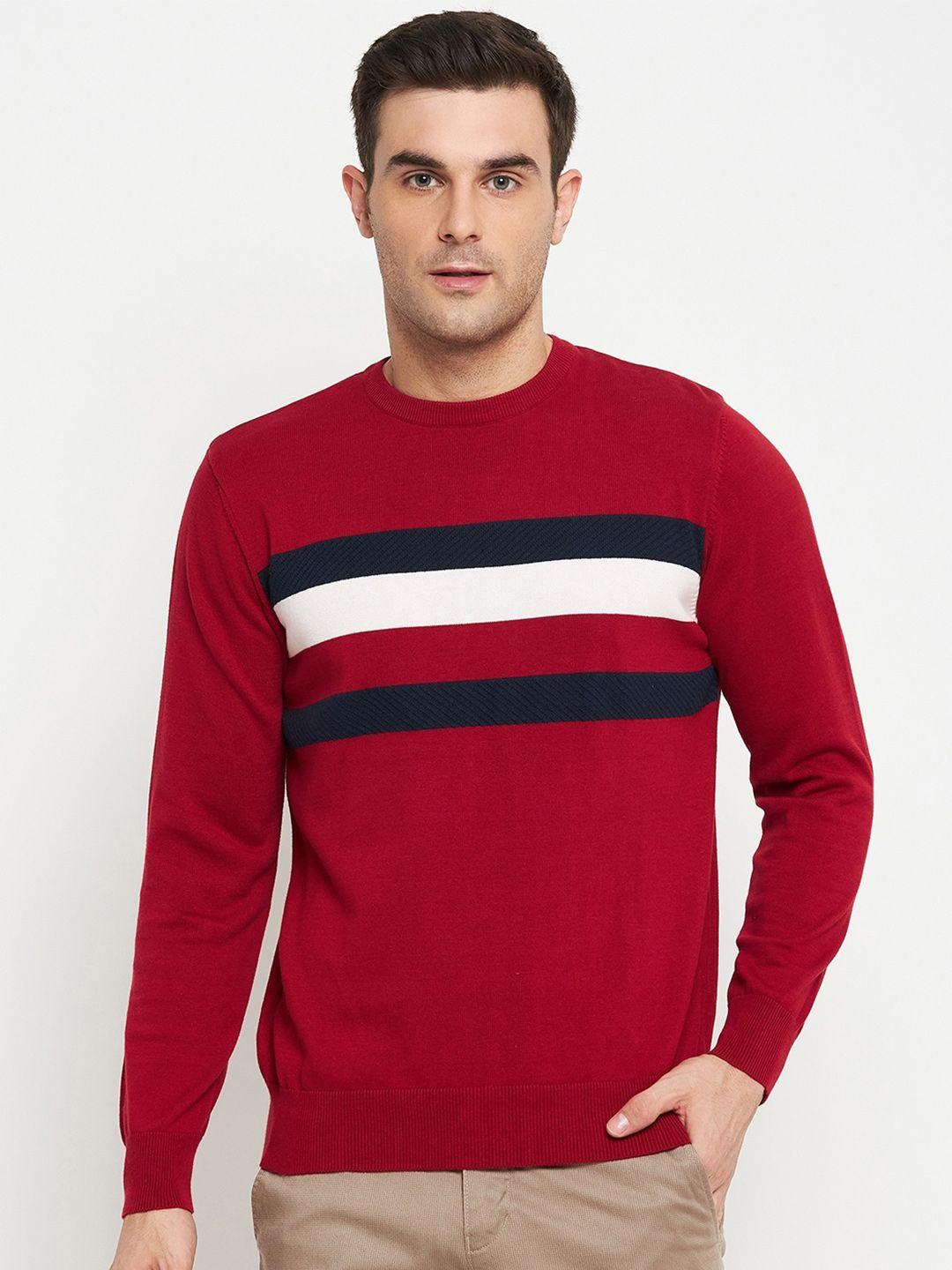 cantabil men red & white striped pullover