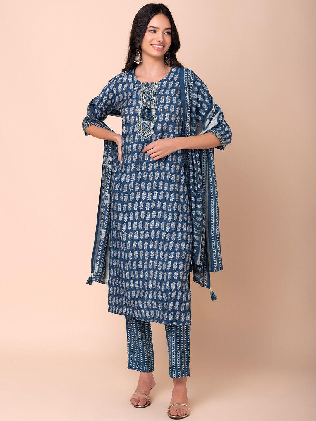 indya printed straight kurta set