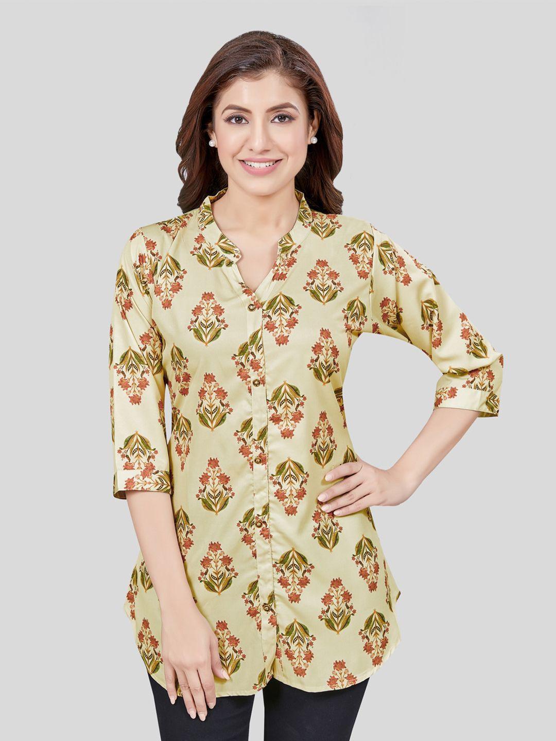 saree swarg olive green & red floral printed kurti