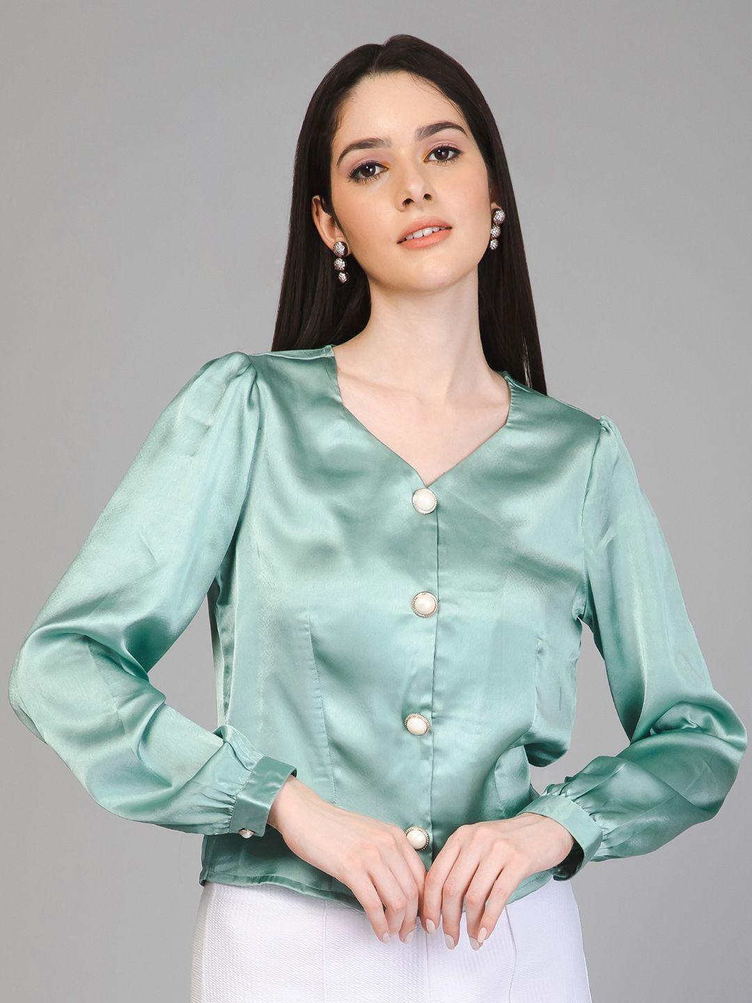 purys green satin shirt style top