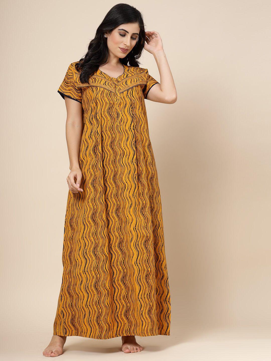 sweet dreams mustard printed maxi nightdress