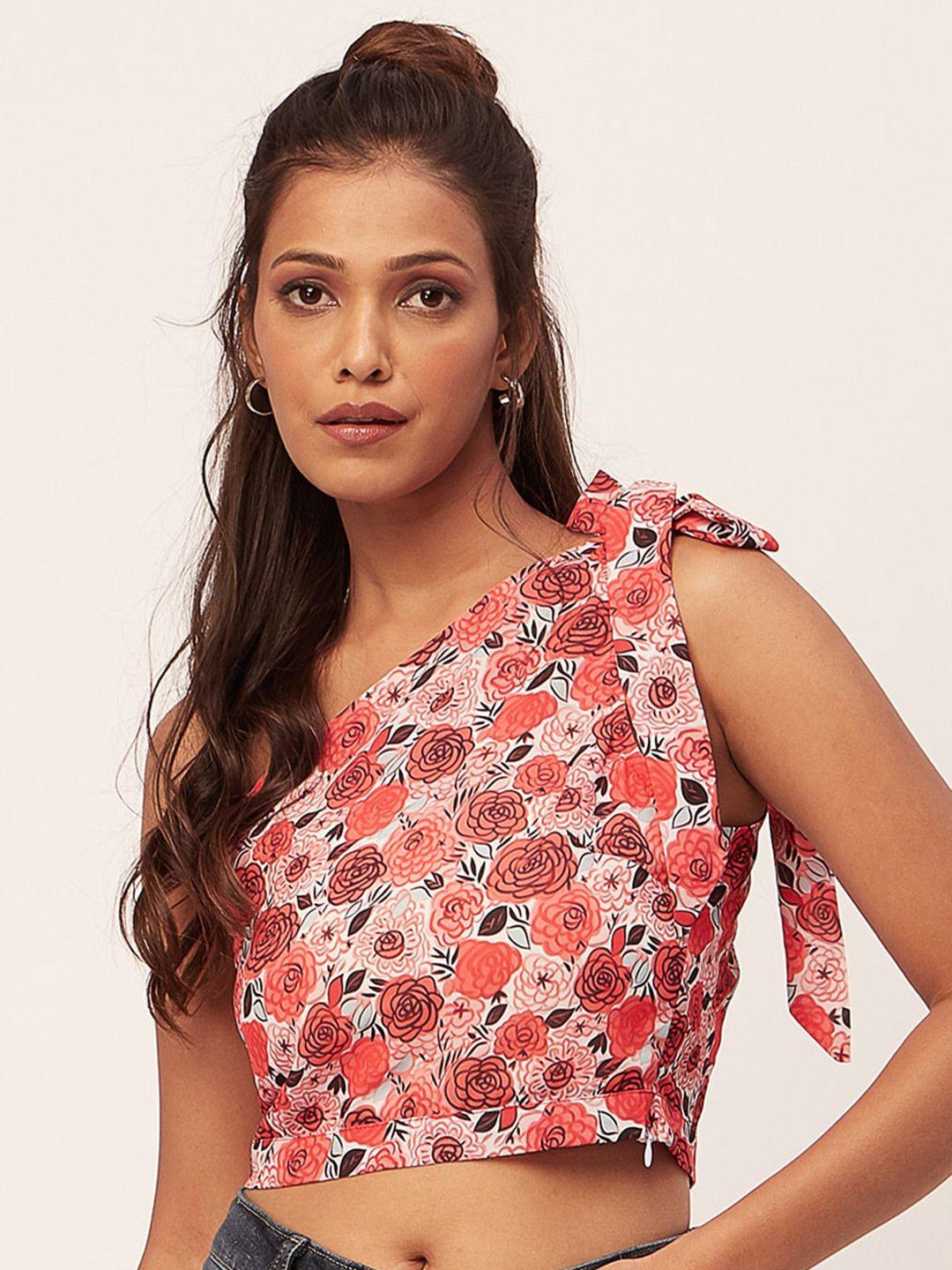 moomaya red floral print crop top