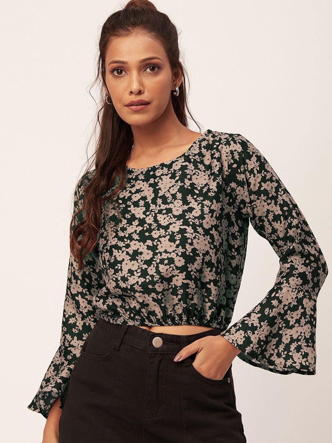 moomaya black floral print bell sleeve top