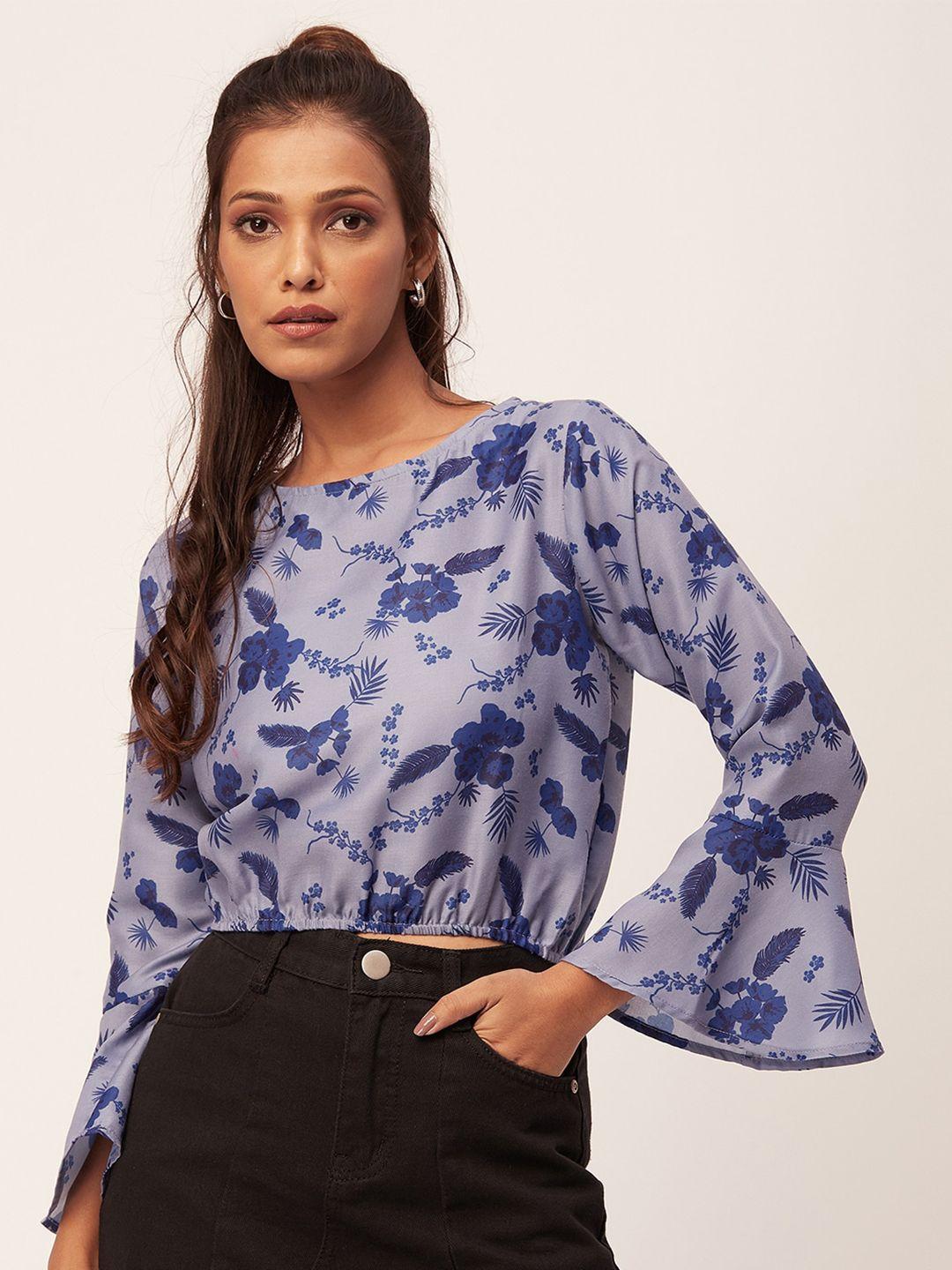 moomaya blue floral print bell sleeve top