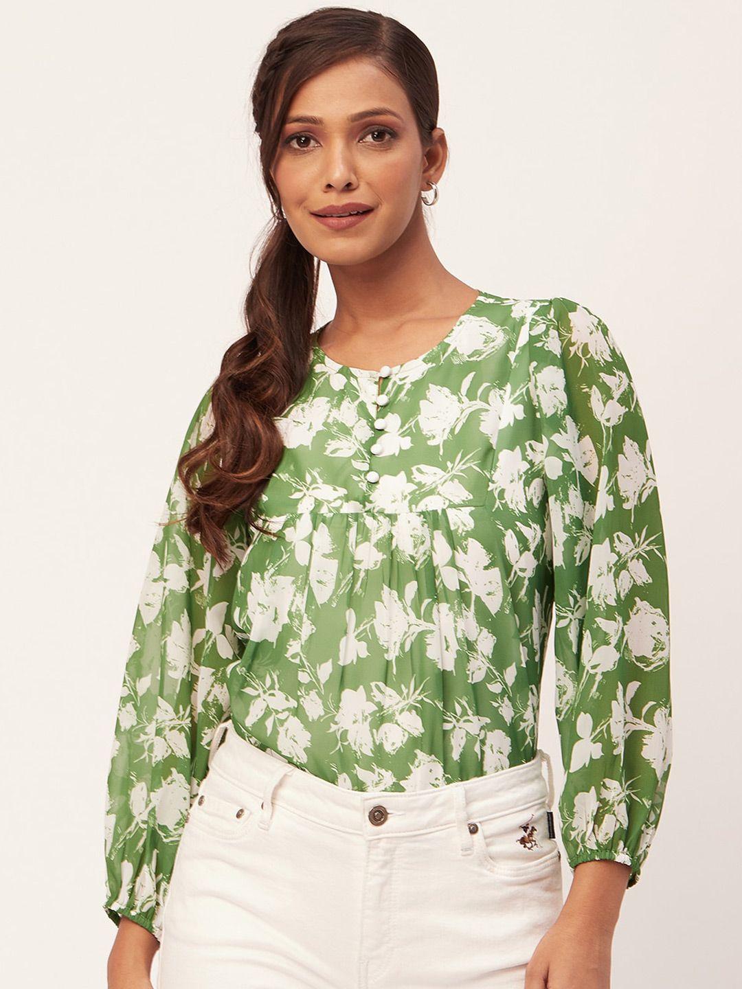 moomaya green print chiffon top