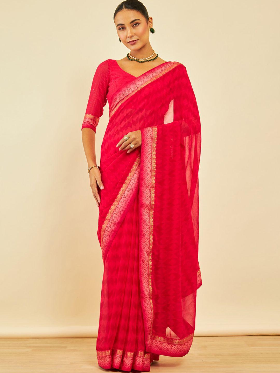 soch geometric printed zari saree