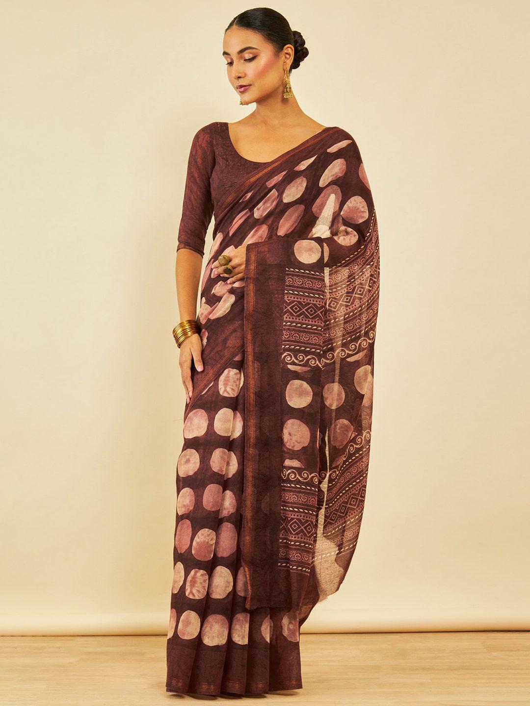 soch geometric printed zari chanderi saree