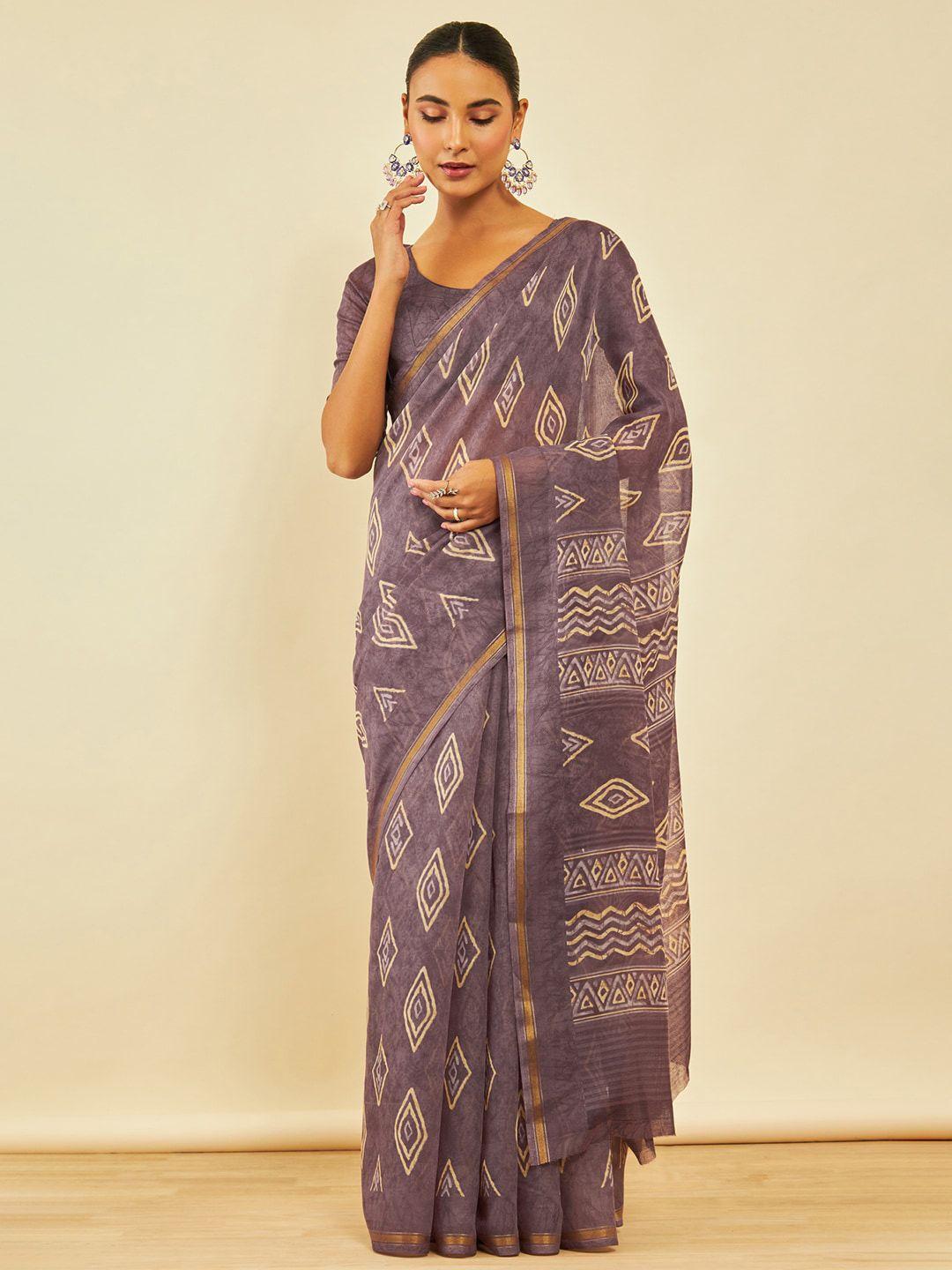 soch geometric printed zari chanderi saree