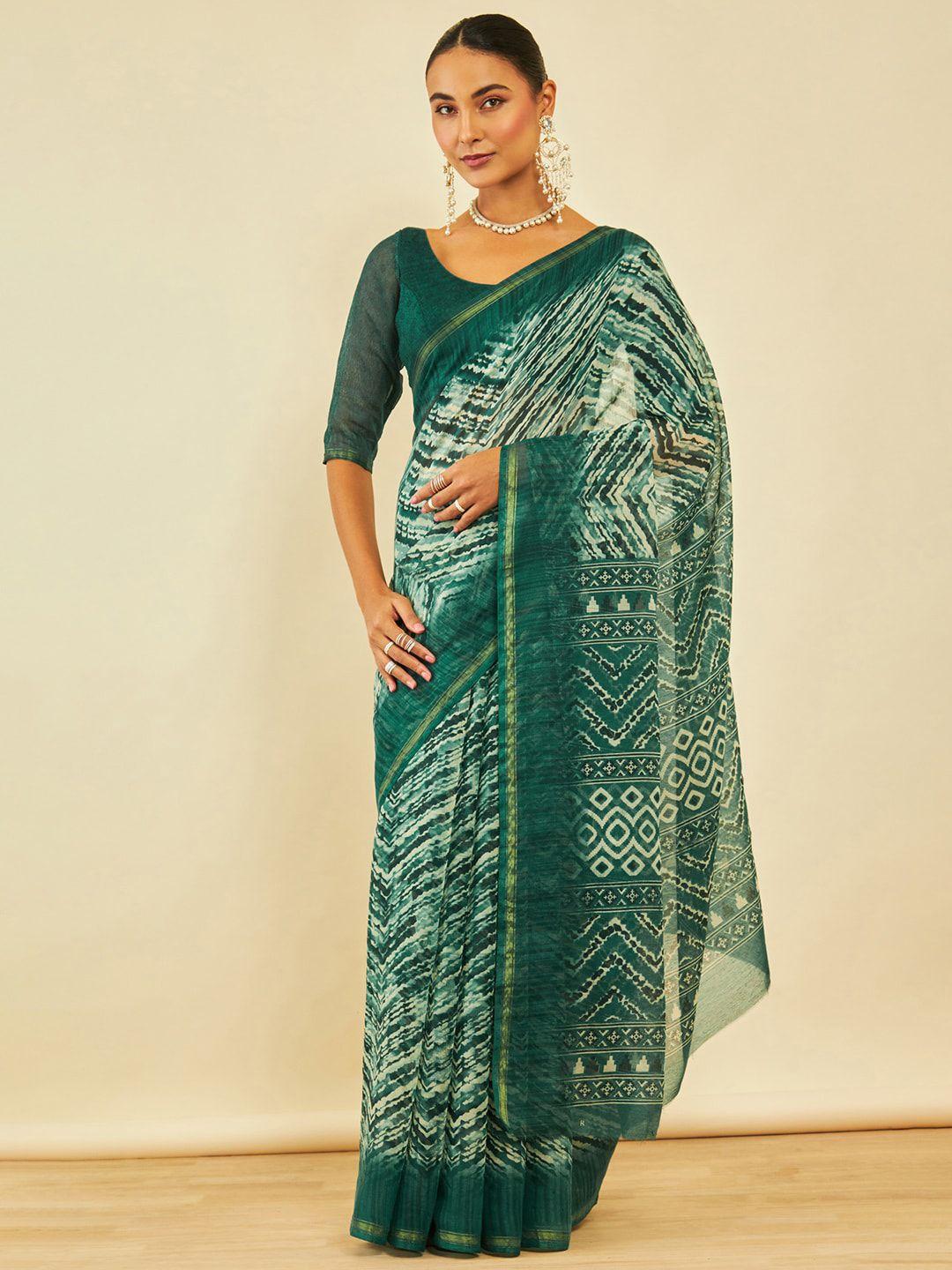 soch abstract printed zari chanderi saree