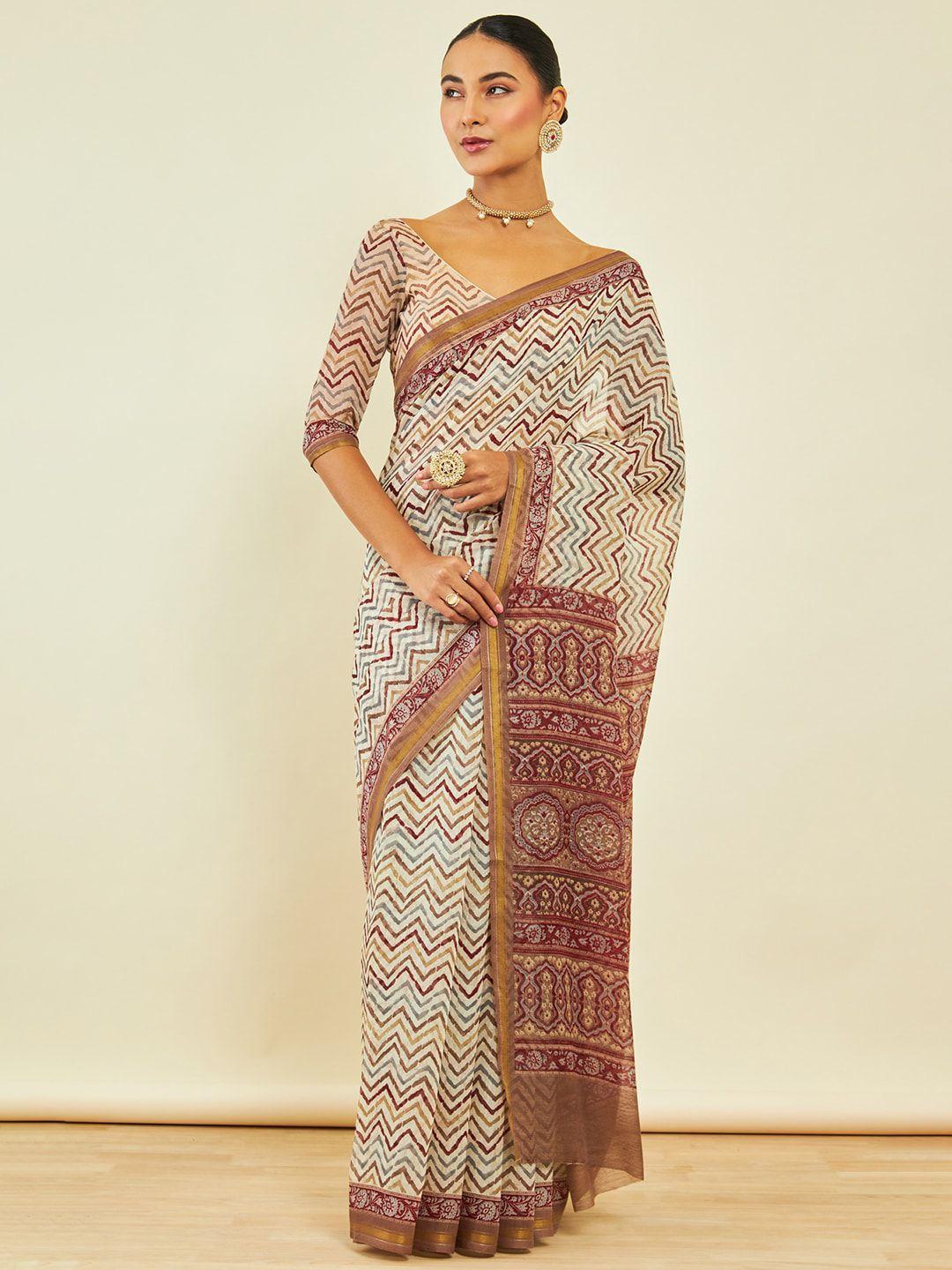 soch chevron printed zari chanderi saree