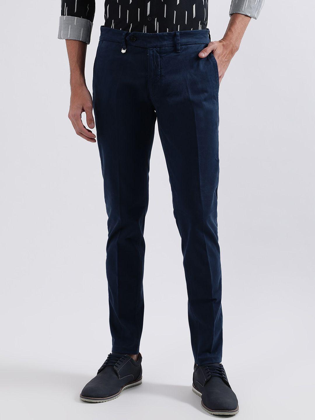 antony morato men navy blue skinny fit trousers