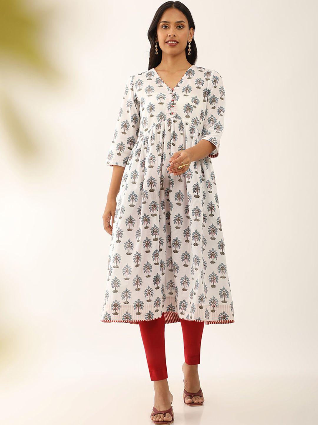 taneira ethnic motifs block printed pure cotton empire kurta