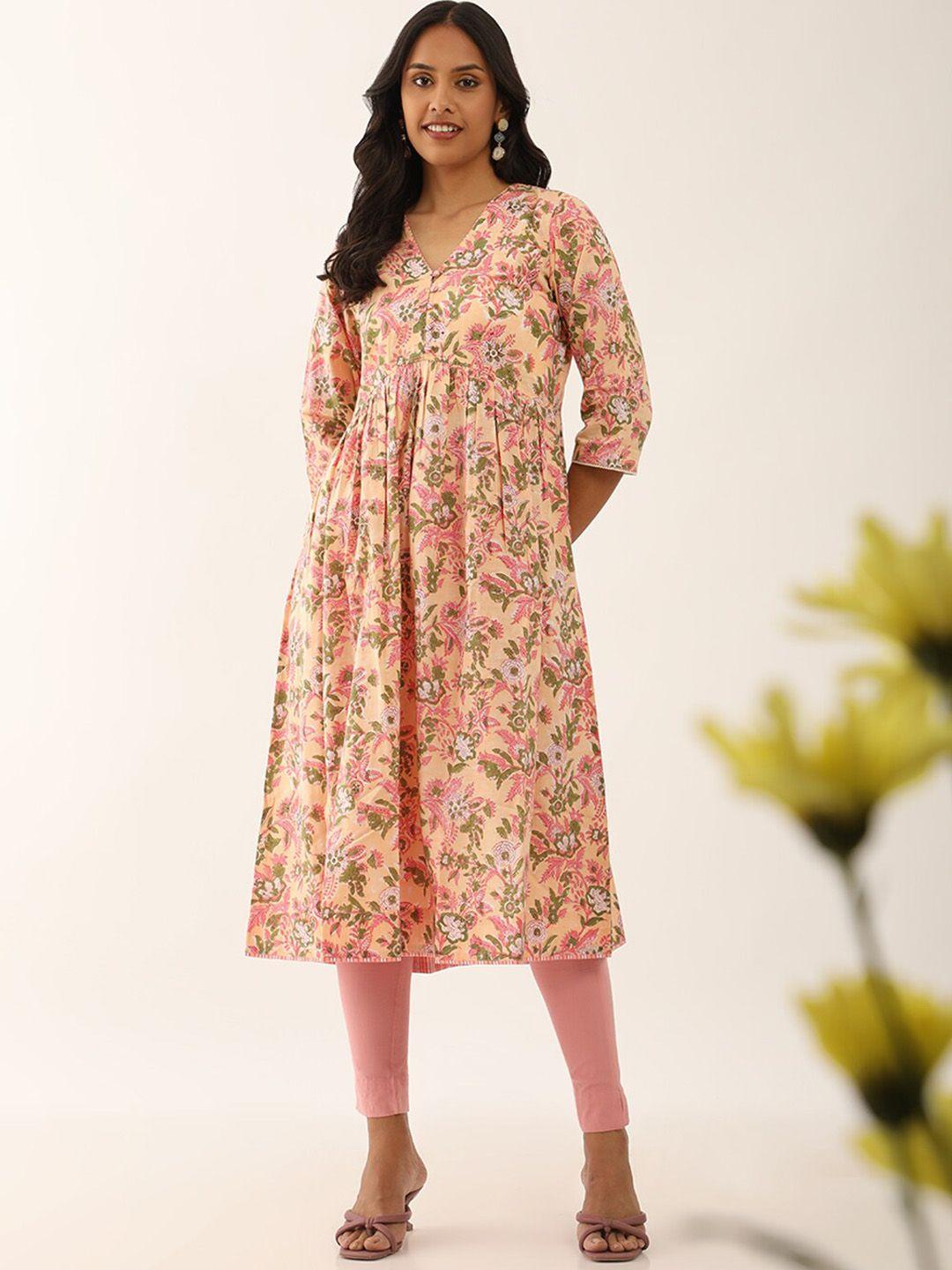 taneira floral block printed pure cotton empire kurta