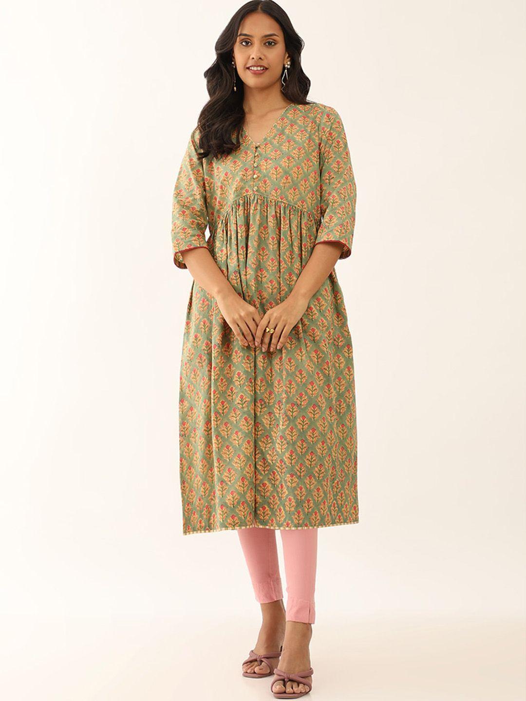 taneira floral block printed pure cotton empire kurta