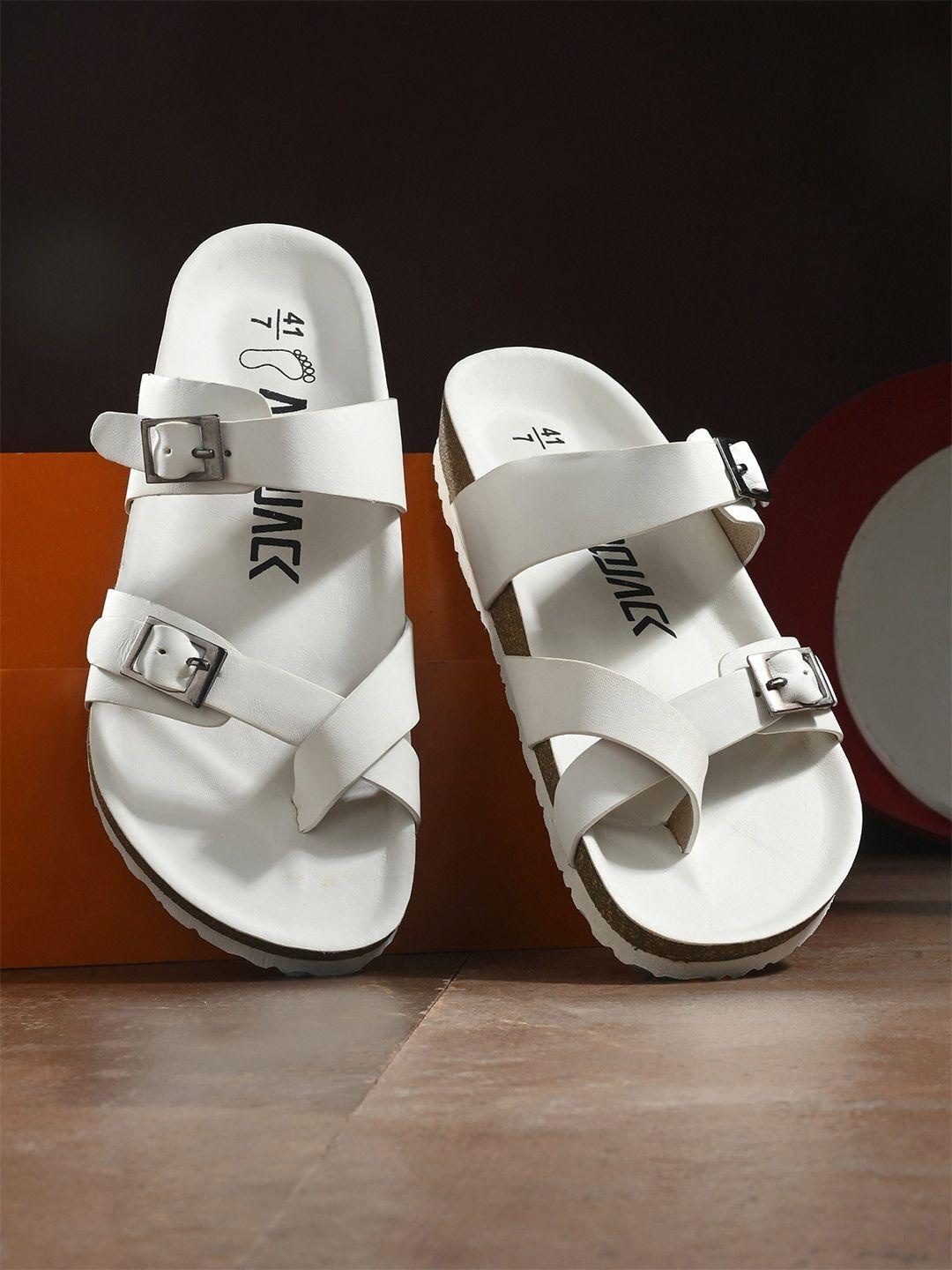 afrojack men white leather comfort sandals