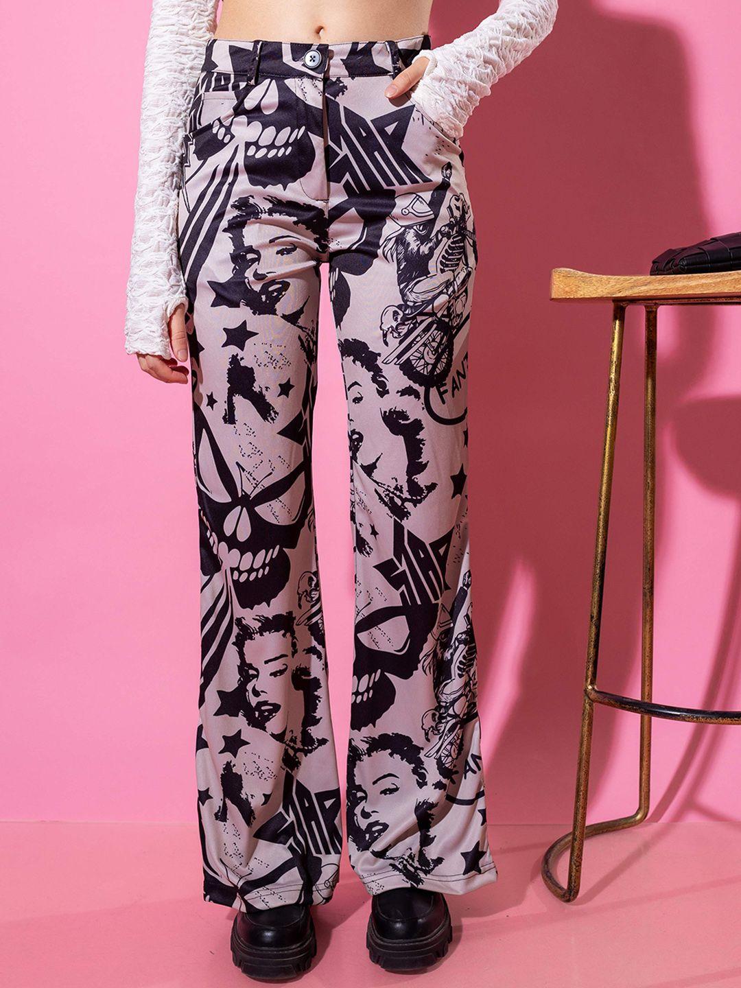 stylecast x hersheinbox women abstract printed mid rise parallel trousers