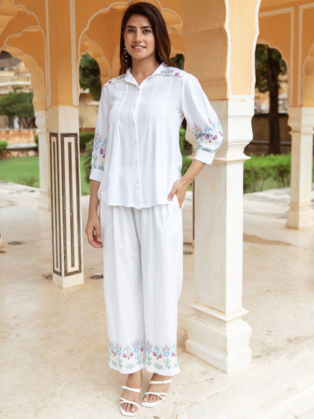 aadews floral embroidered shirt with palazzos