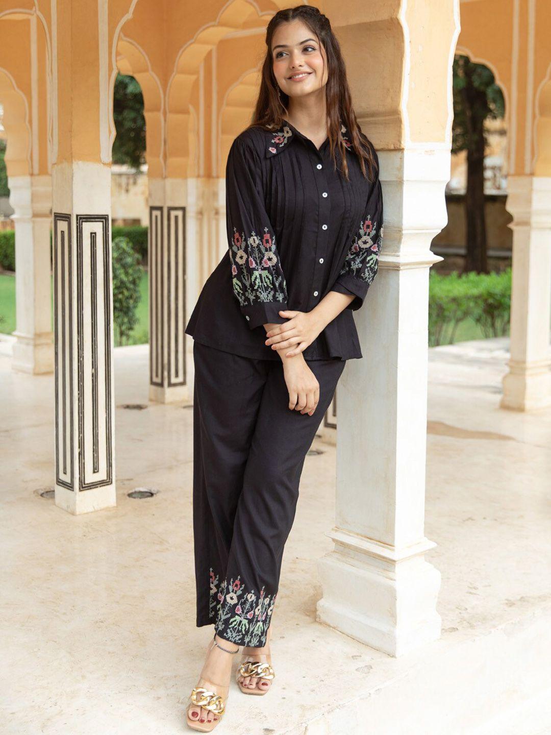 aadews floral embroidered shirt with palazzos