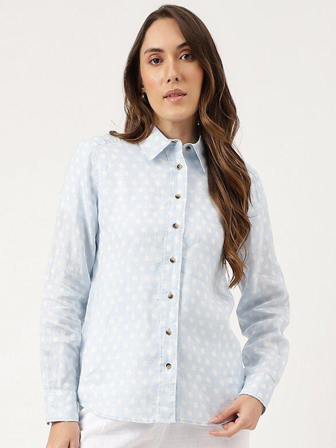 marks & spencer polka dots printed linen casual shirt