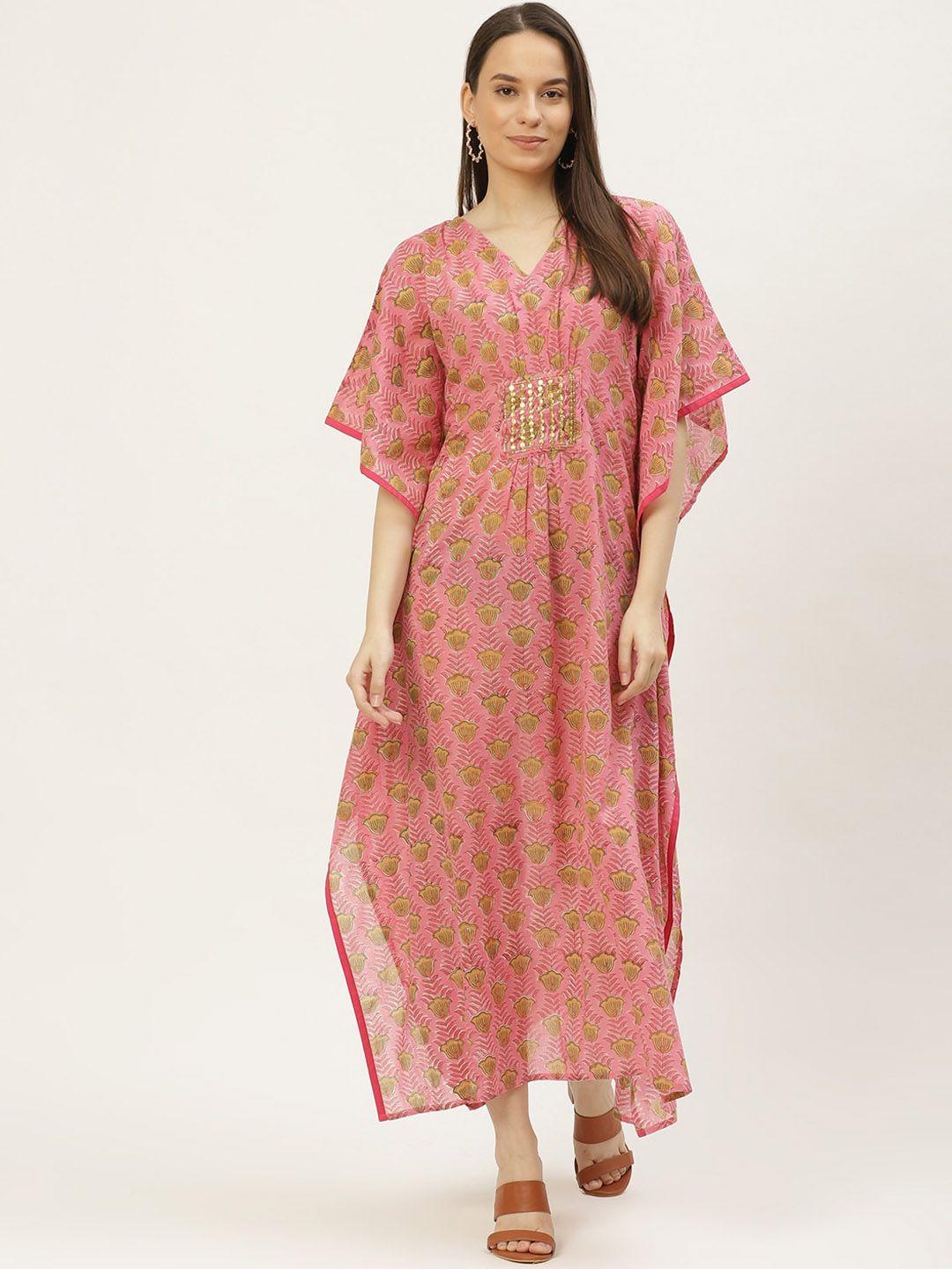 maaesaethnic motifs embroidered flared sleeves cotton kaftan kurta