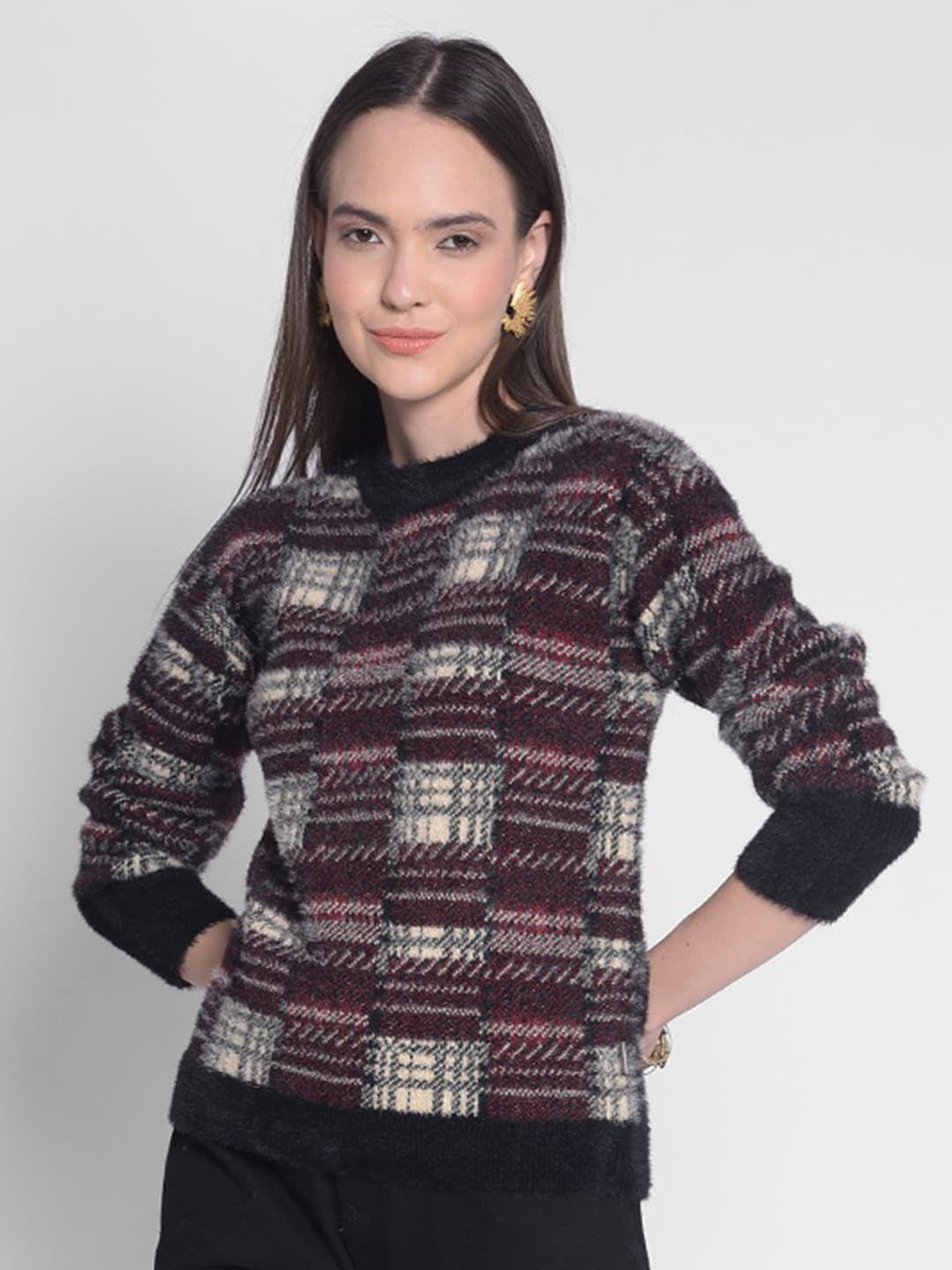 crimsoune club checked round neck pullover sweater